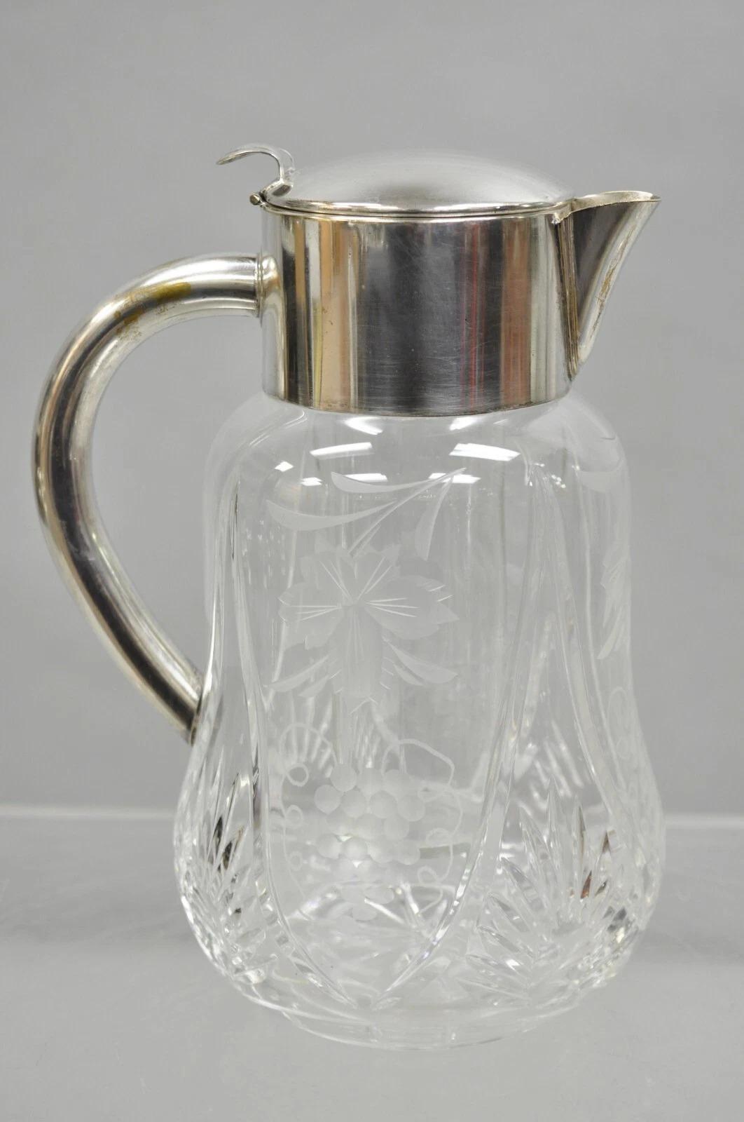 Antique Victorian German Silver Plated Cut Crystal Glass Lemonade Water Pitcher For Sale 6