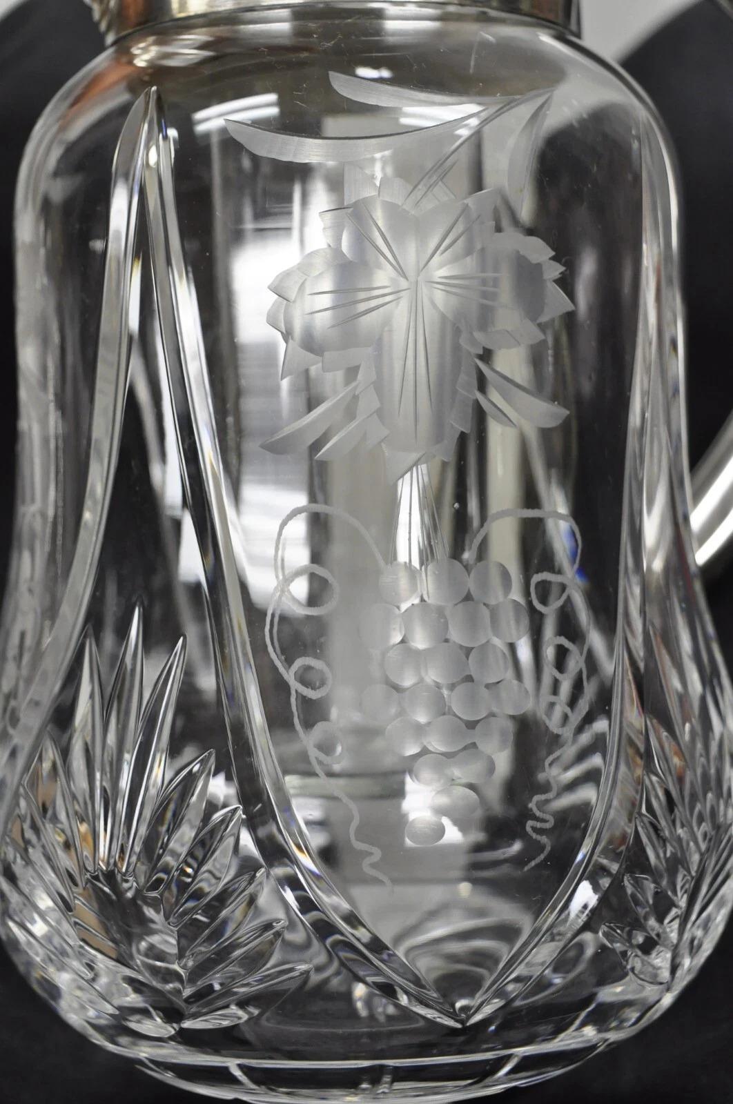 Antique Victorian German Silver Plated Cut Crystal Glass Lemonade Water Pitcher For Sale 7