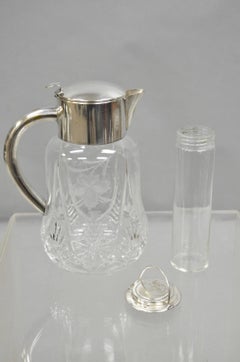 Antique Victorian German Silver Plated Cut Crystal Glass Lemonade Water Pitcher