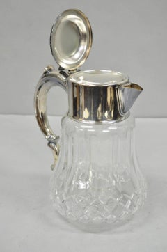 Antique Victorian German Silver Plated Cut Crystal Glass Lemonade Water Pitcher