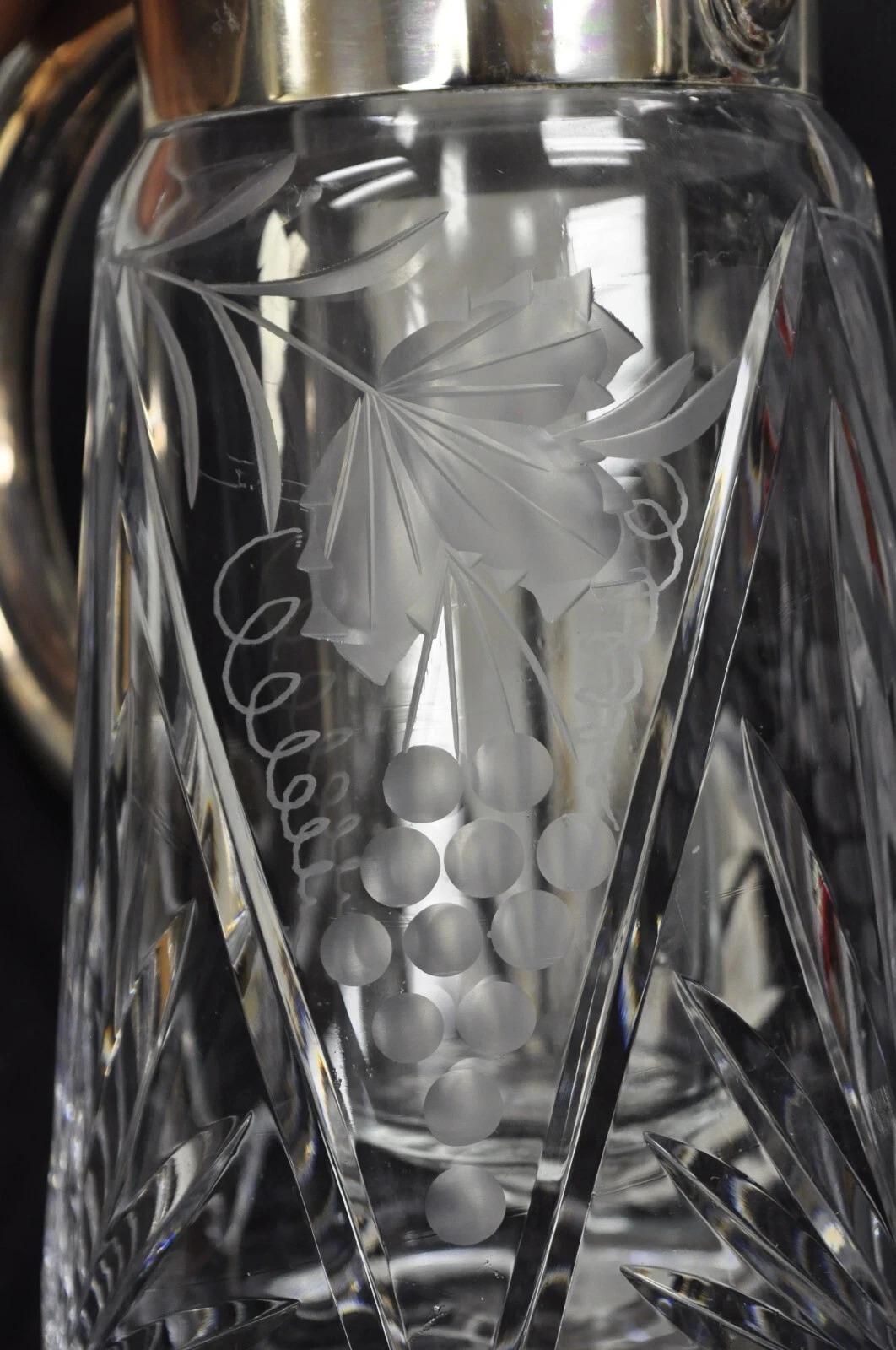 Unknown Antique Victorian German Silver Plated Cut Crystal Glass Lemonade Water Pitcher For Sale