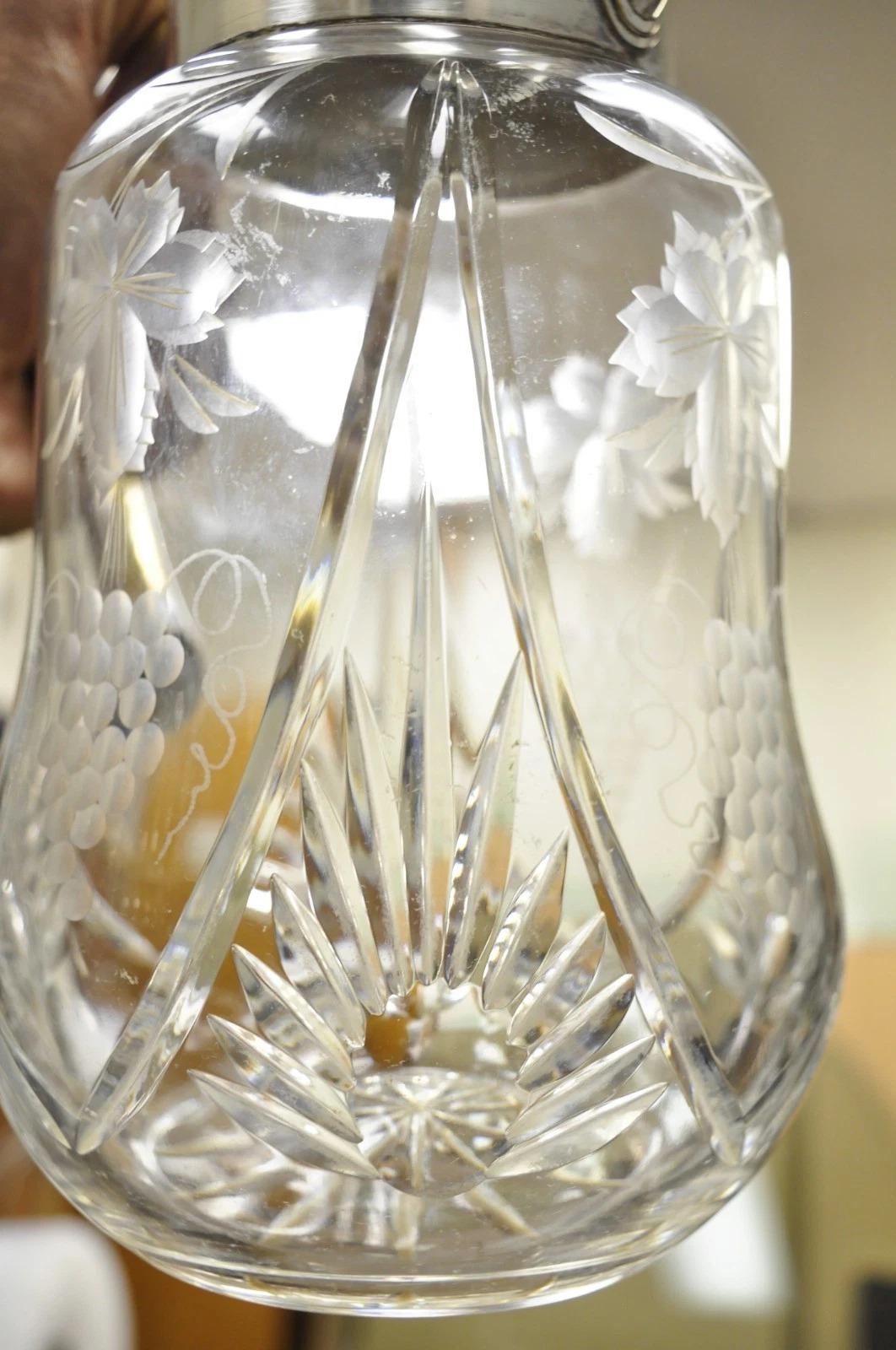 Antique Victorian German Silver Plated Cut Crystal Glass Lemonade Water Pitcher In Good Condition For Sale In Philadelphia, PA