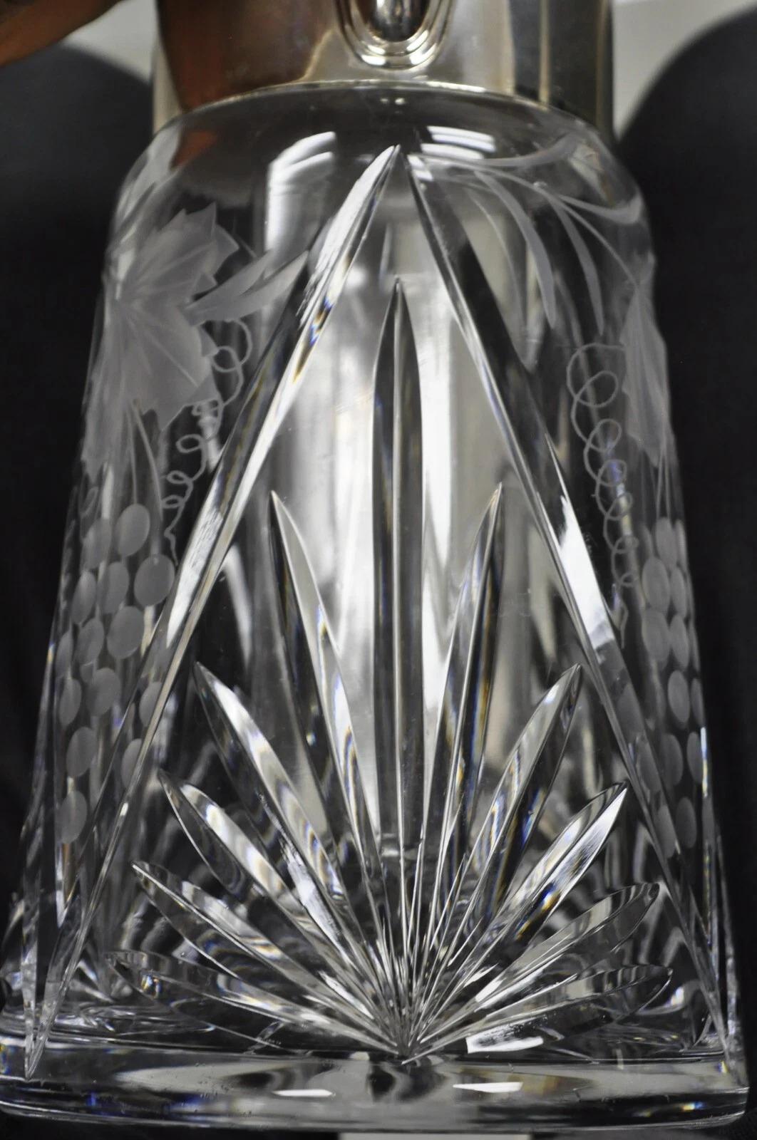 Antique Victorian German Silver Plated Cut Crystal Glass Lemonade Water Pitcher In Good Condition For Sale In Philadelphia, PA