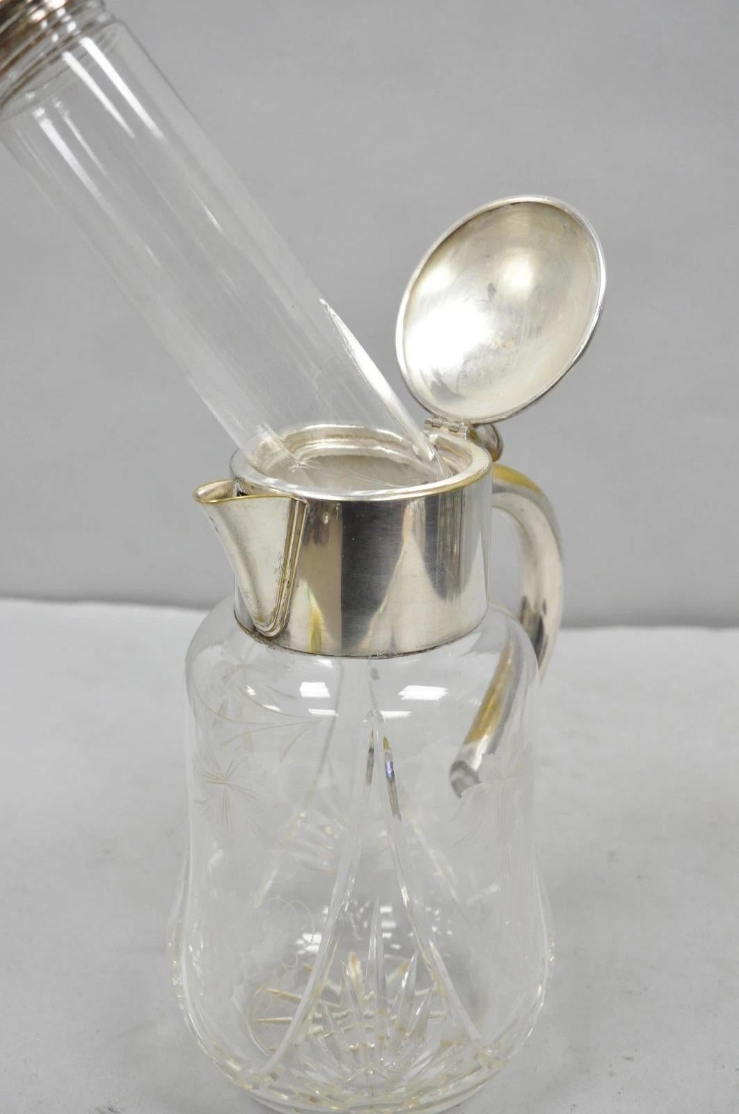 20th Century Antique Victorian German Silver Plated Cut Crystal Glass Lemonade Water Pitcher For Sale