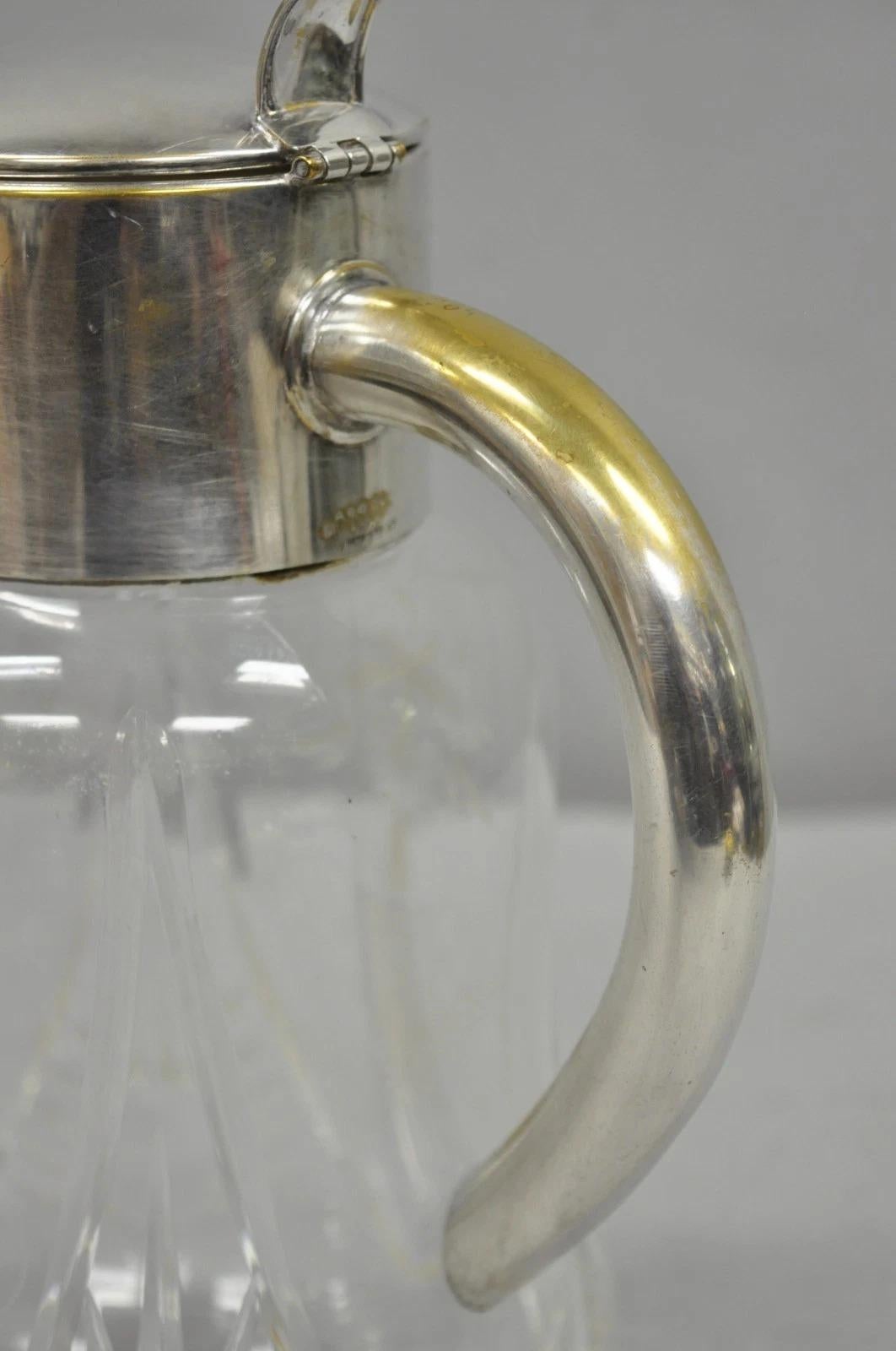20th Century Antique Victorian German Silver Plated Cut Crystal Glass Lemonade Water Pitcher For Sale