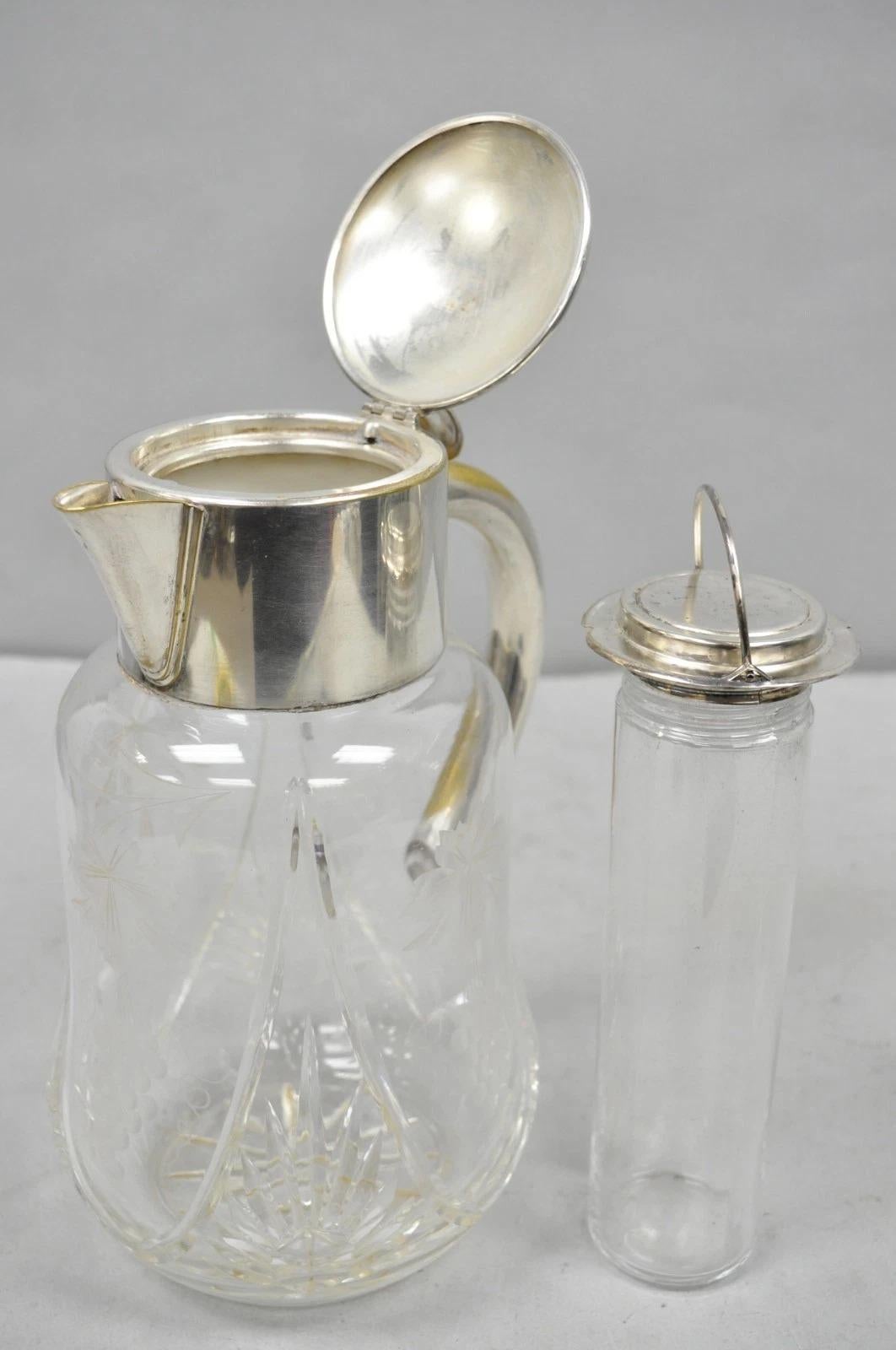 Antique Victorian German Silver Plated Cut Crystal Glass Lemonade Water Pitcher For Sale 1