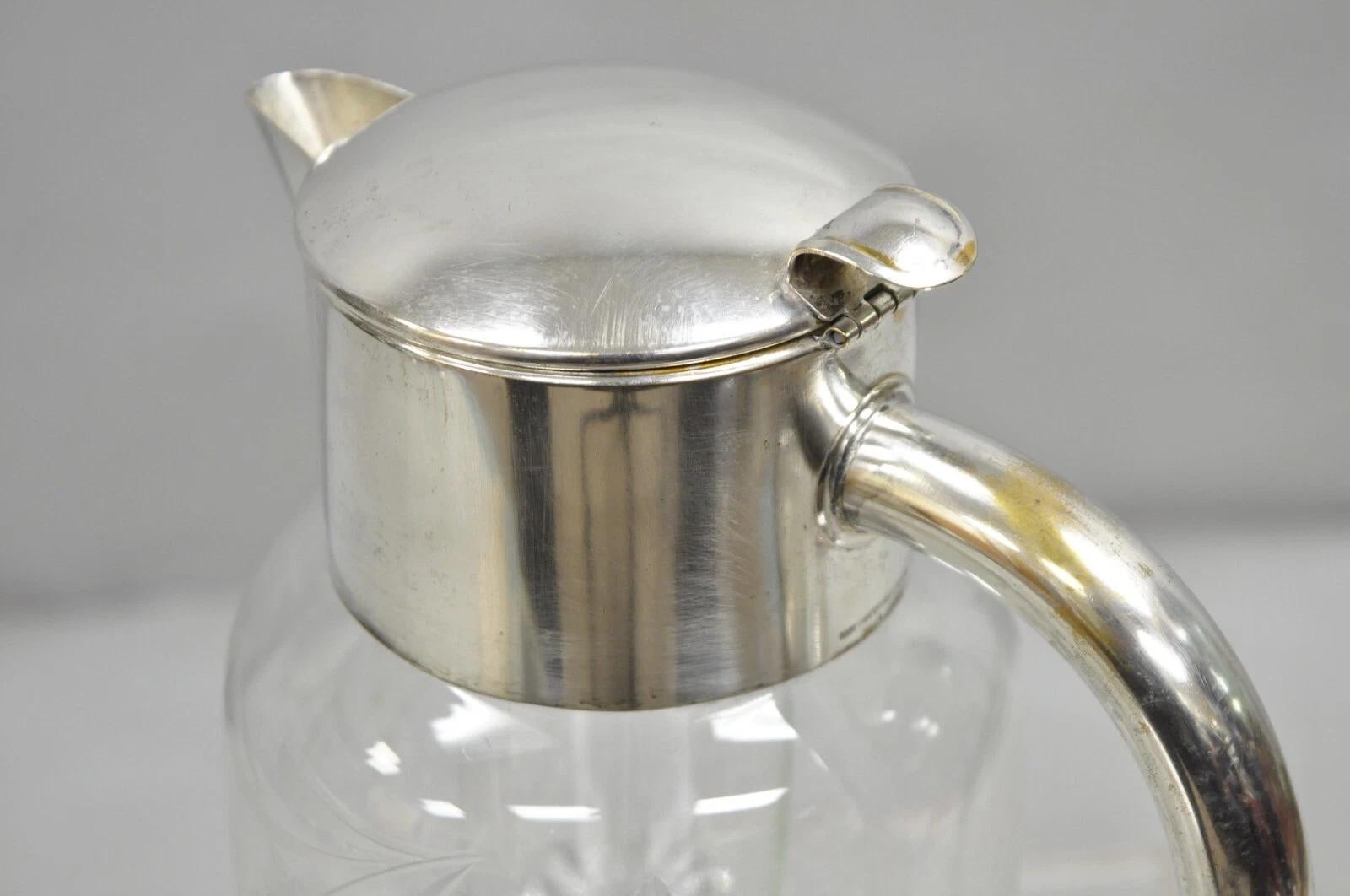 Antique Victorian German Silver Plated Cut Crystal Glass Lemonade Water Pitcher For Sale 1