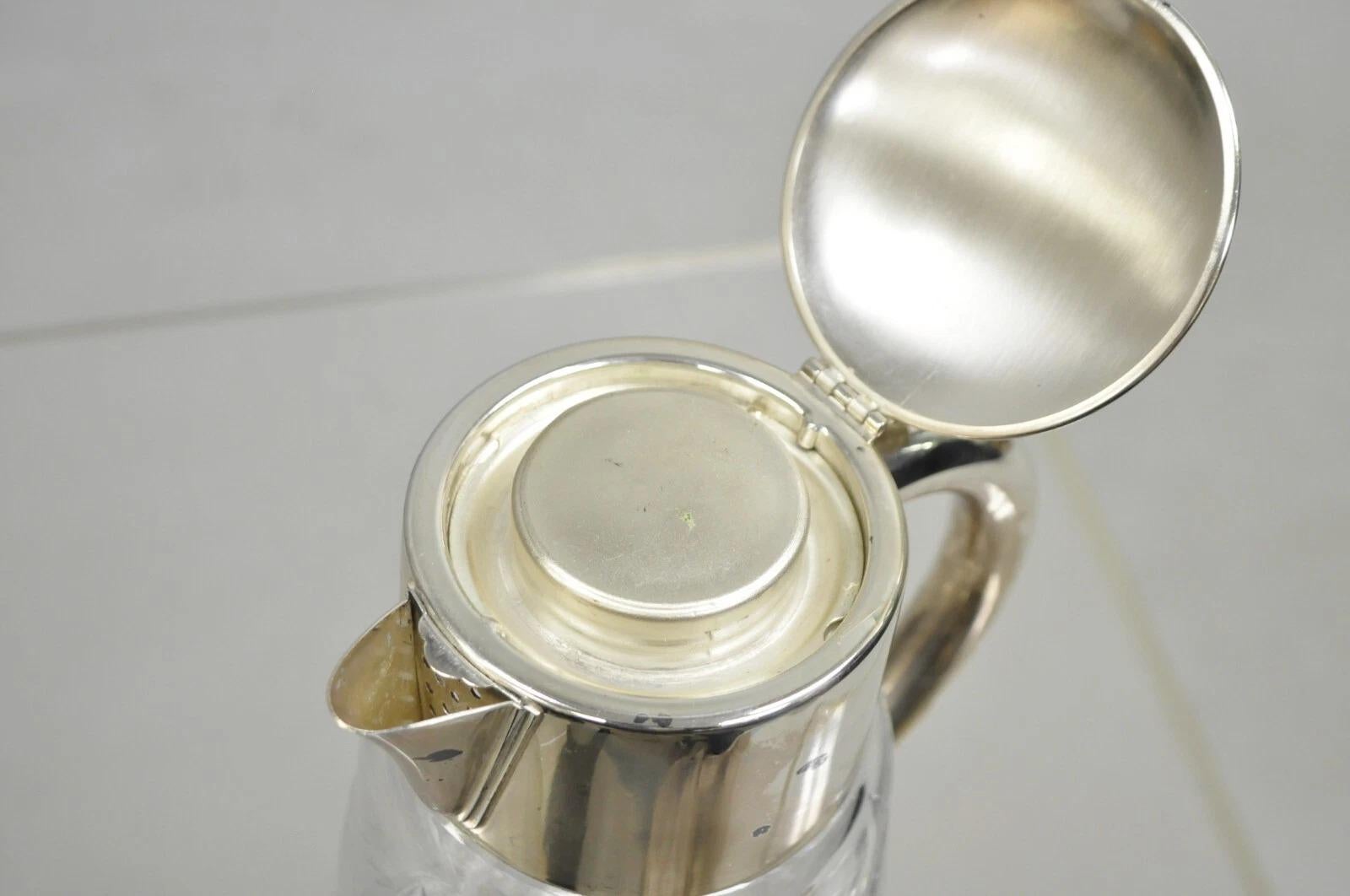Antique Victorian German Silver Plated Cut Crystal Glass Lemonade Water Pitcher For Sale 2