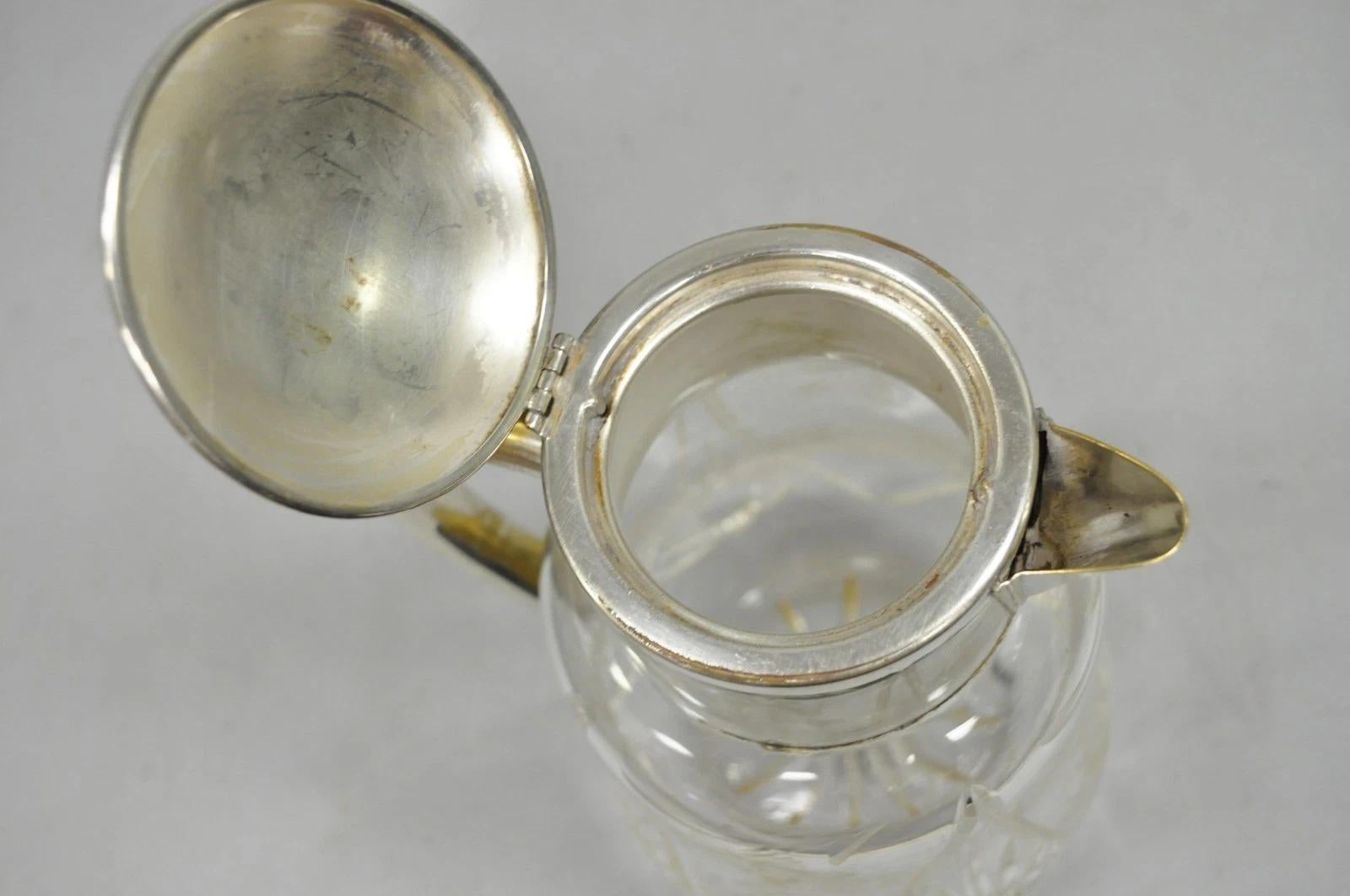 Antique Victorian German Silver Plated Cut Crystal Glass Lemonade Water Pitcher For Sale 2