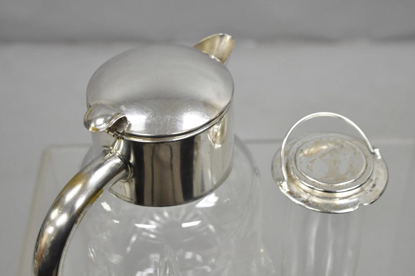 Antique Victorian German Silver Plated Cut Crystal Glass Lemonade Water Pitcher For Sale 3
