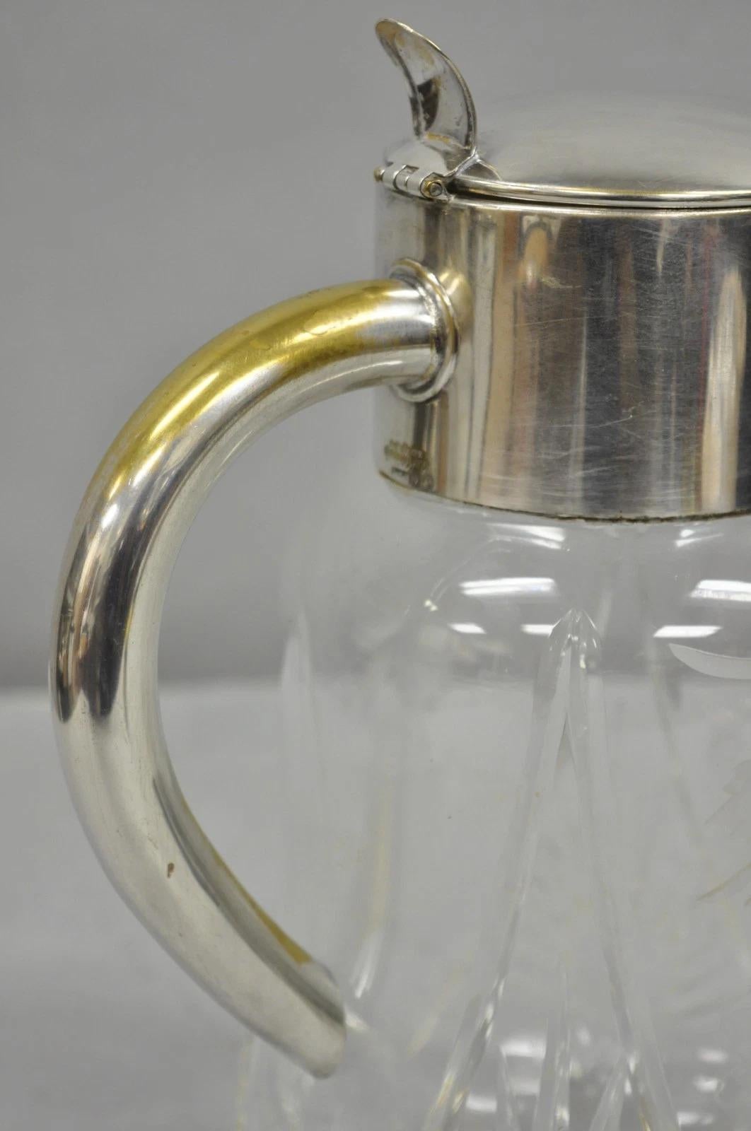 Antique Victorian German Silver Plated Cut Crystal Glass Lemonade Water Pitcher For Sale 4