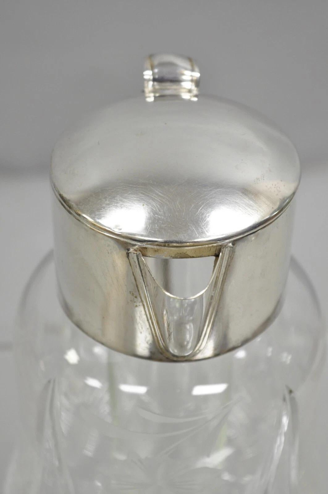Antique Victorian German Silver Plated Cut Crystal Glass Lemonade Water Pitcher For Sale 4