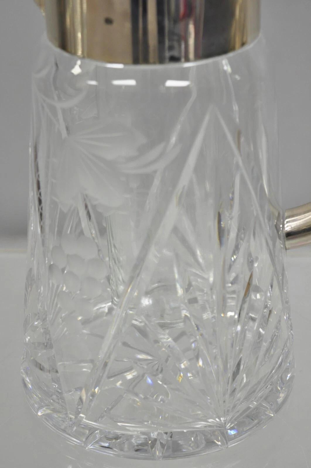 Antique Victorian German Silver Plated Cut Crystal Glass Lemonade Water Pitcher For Sale 4