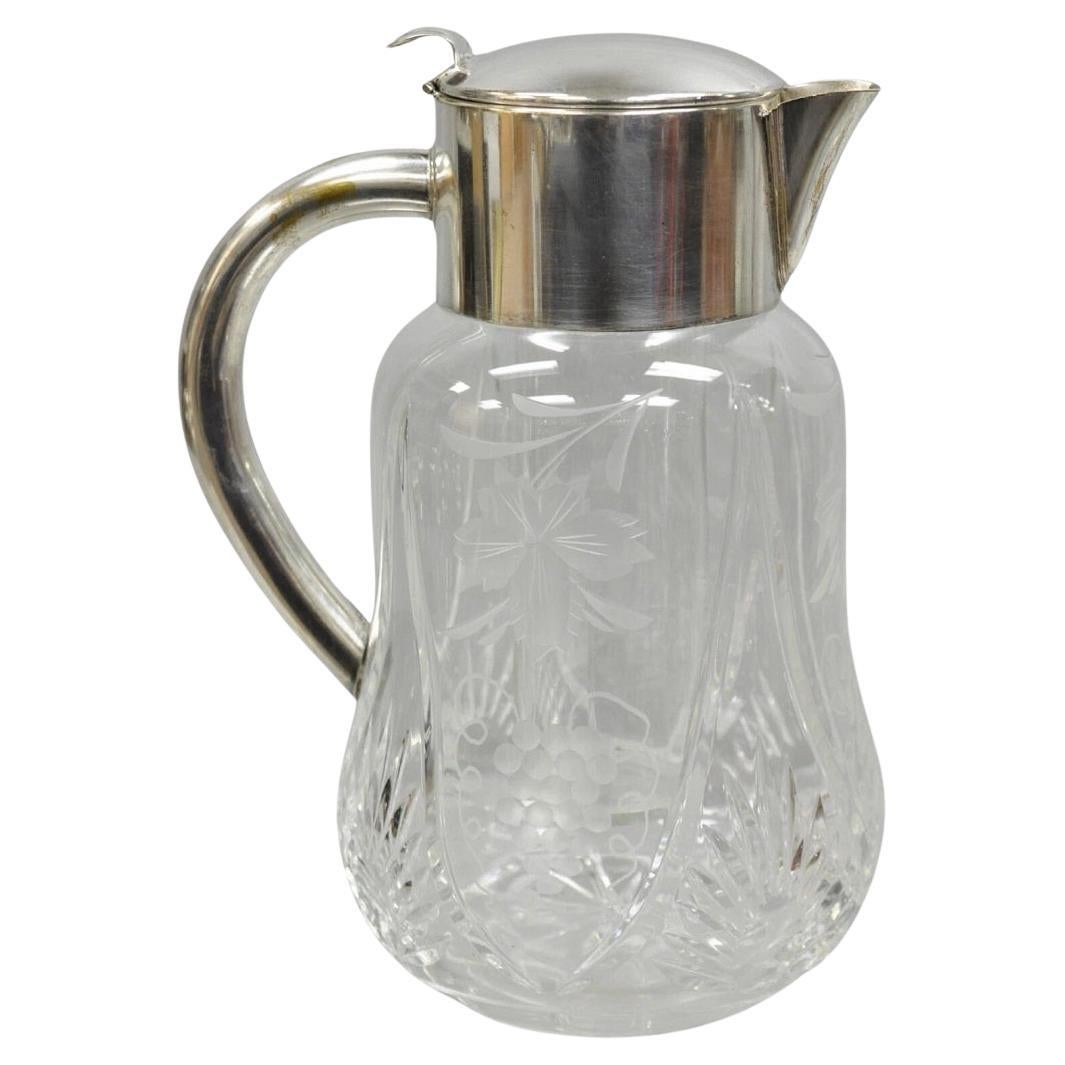 Antique Victorian German Silver Plated Cut Crystal Glass Lemonade Water Pitcher