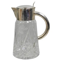 Antique Victorian German Silver Plated Cut Crystal Glass Lemonade Water Pitcher