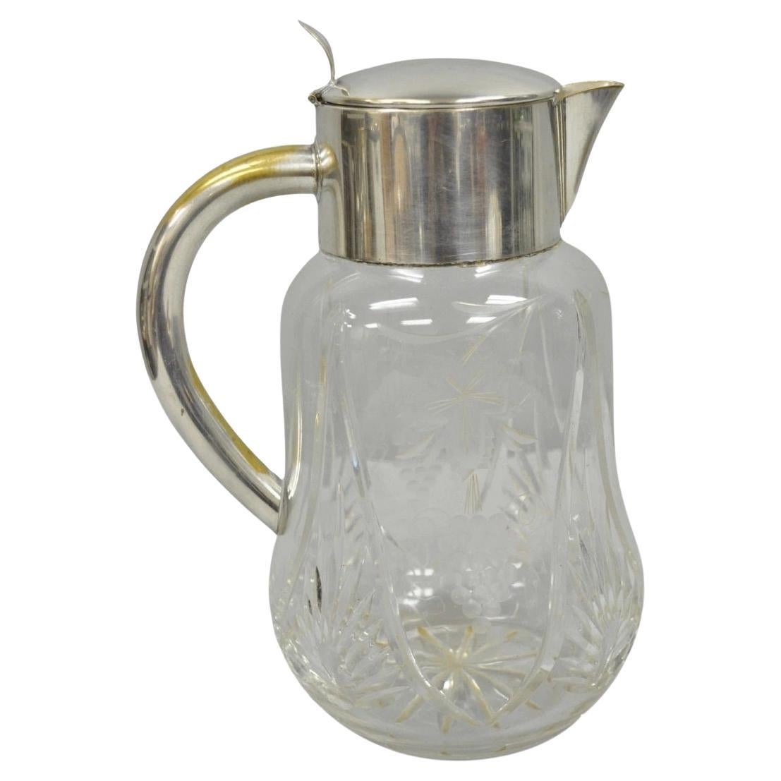 Antique Victorian German Silver Plated Cut Crystal Glass Lemonade Water Pitcher