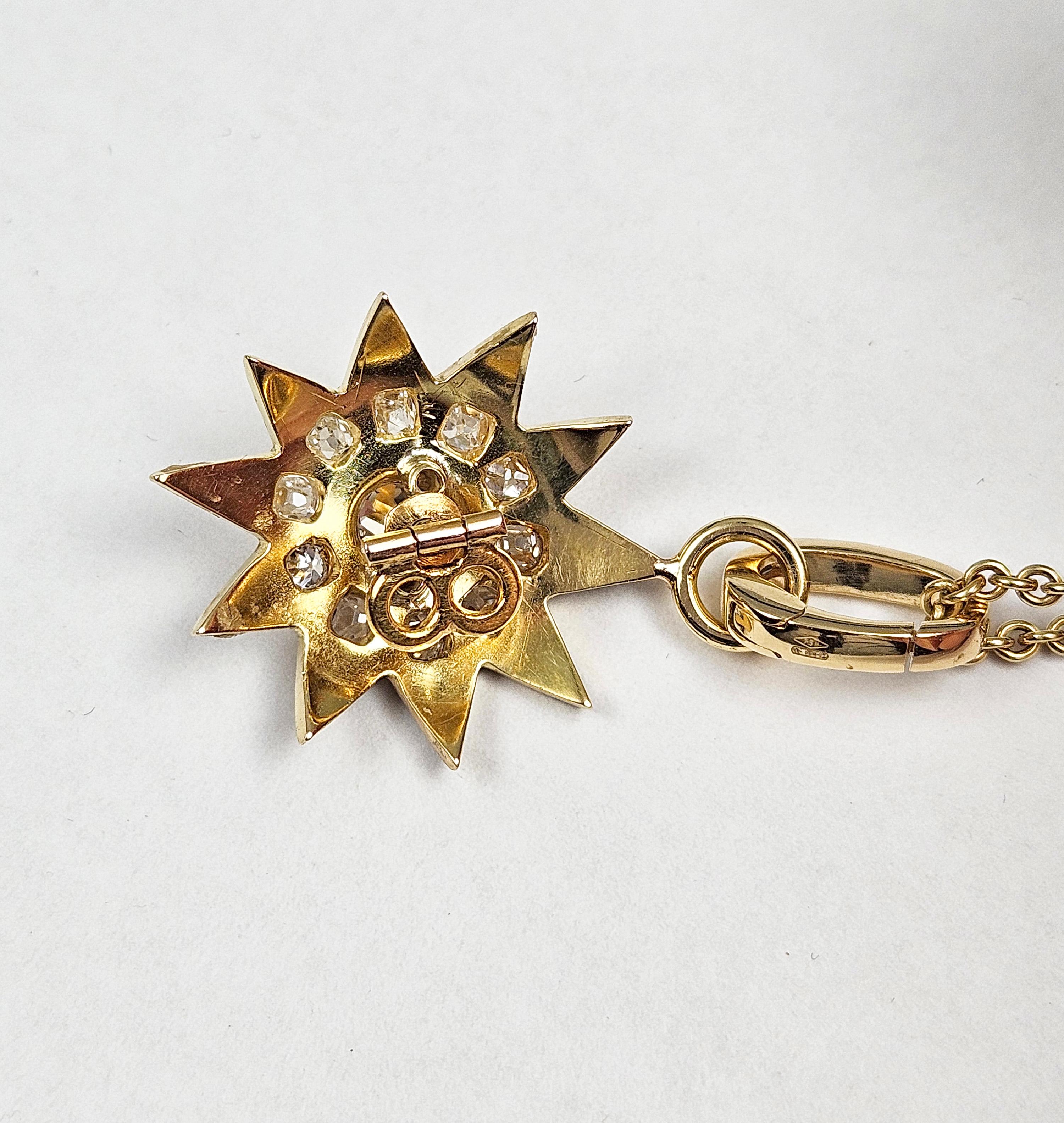 Antico ciondolo vittoriano GIA in oro 19K con diamante Old Mine da 1,21ctw e smalto blu. in vendita 5