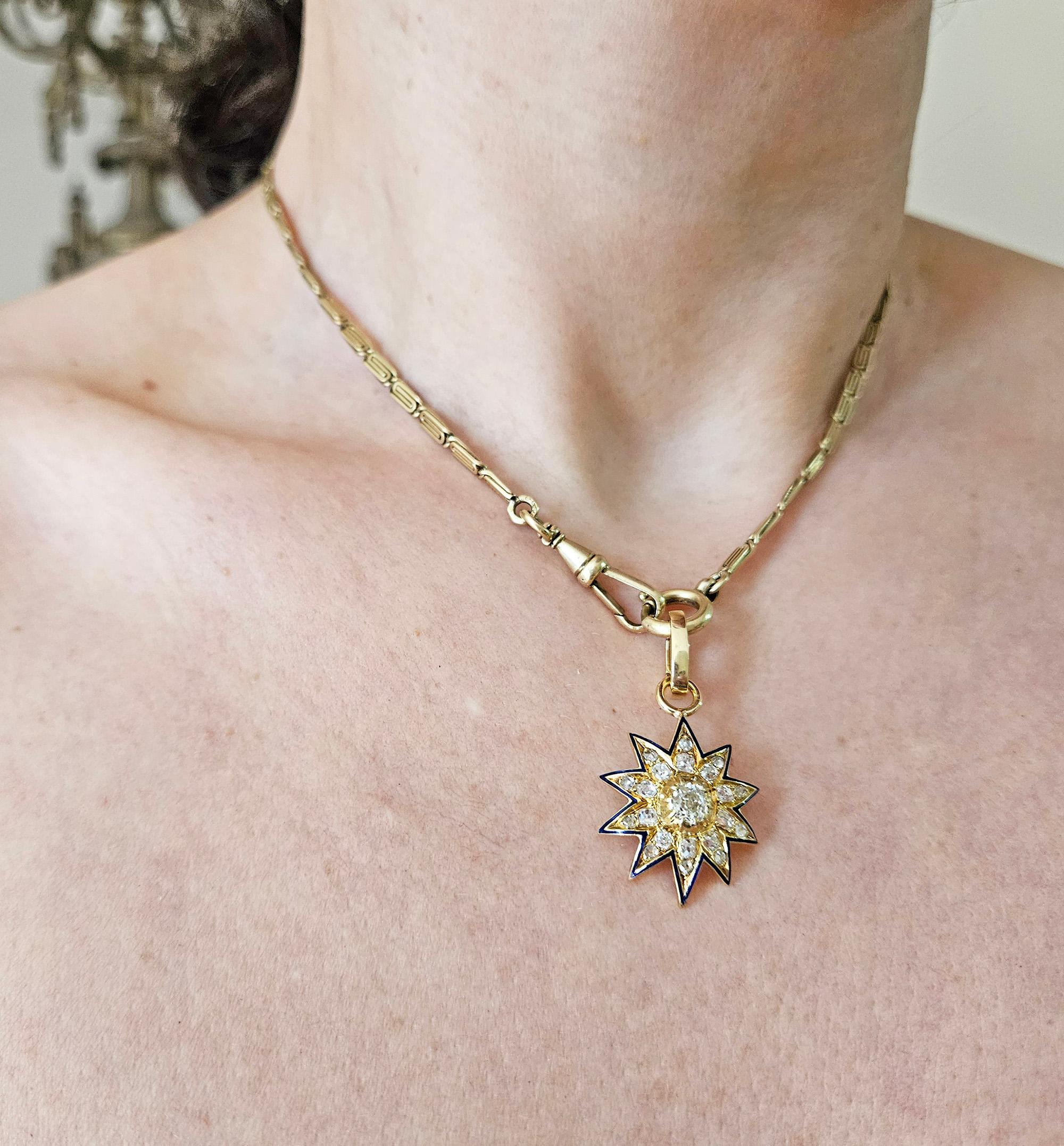 Antico ciondolo vittoriano GIA in oro 19K con diamante Old Mine da 1,21ctw e smalto blu. in vendita 7