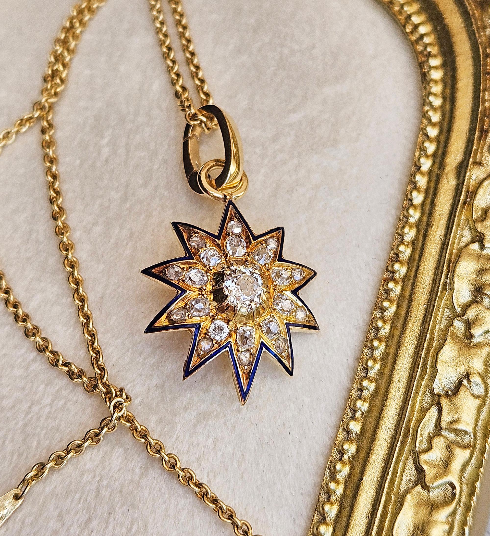 Antico ciondolo vittoriano GIA in oro 19K con diamante Old Mine da 1,21ctw e smalto blu. in vendita 13