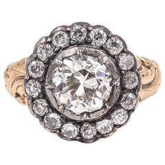 Antique Victorian GIA Certified 2.17 Carat Cluster Engagement Ring