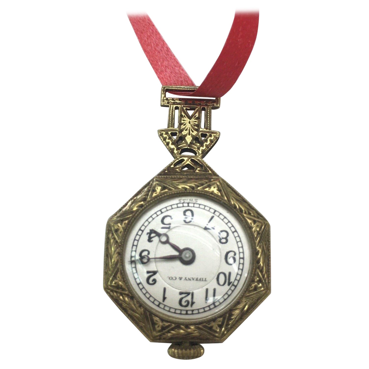 Montre à pendentif victorienne ancienne en or 14 carats Tiffany & Co., années 1880