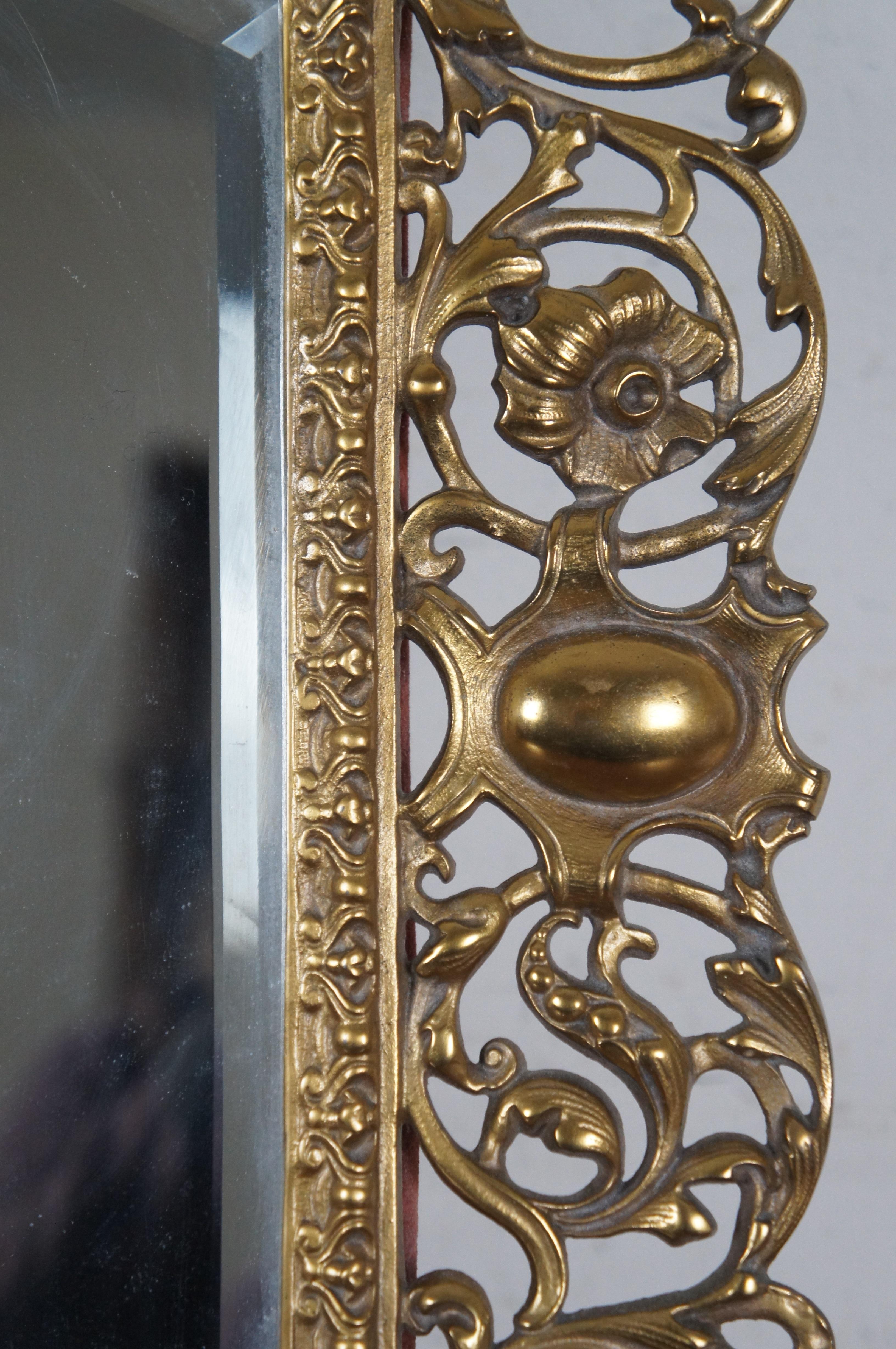 Antique Victorian Gilded Cast Iron Reticulated Cherub Lion Vanity Mirror 21