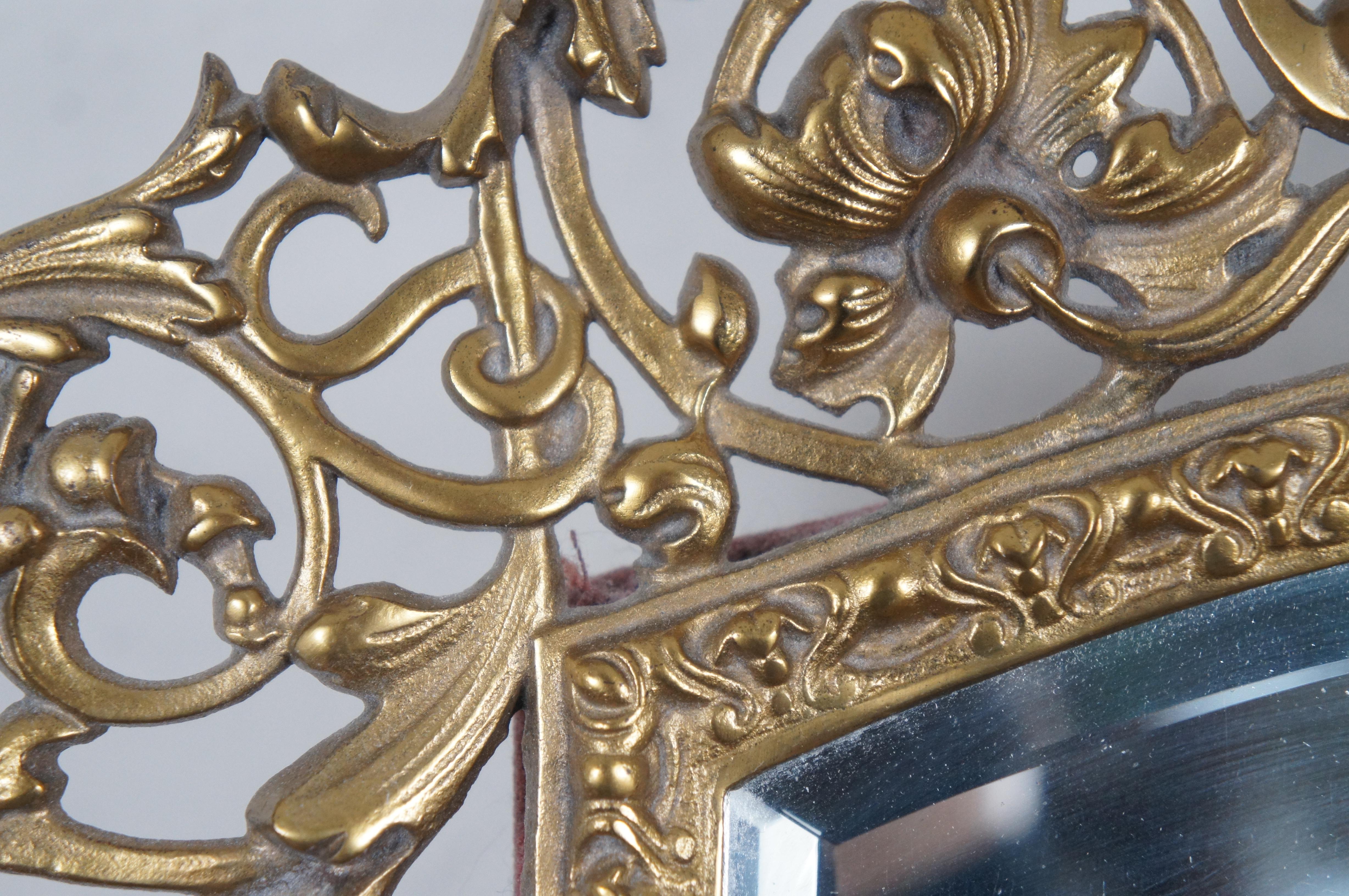 Antique Victorian Gilded Cast Iron Reticulated Cherub Lion Vanity Mirror 21