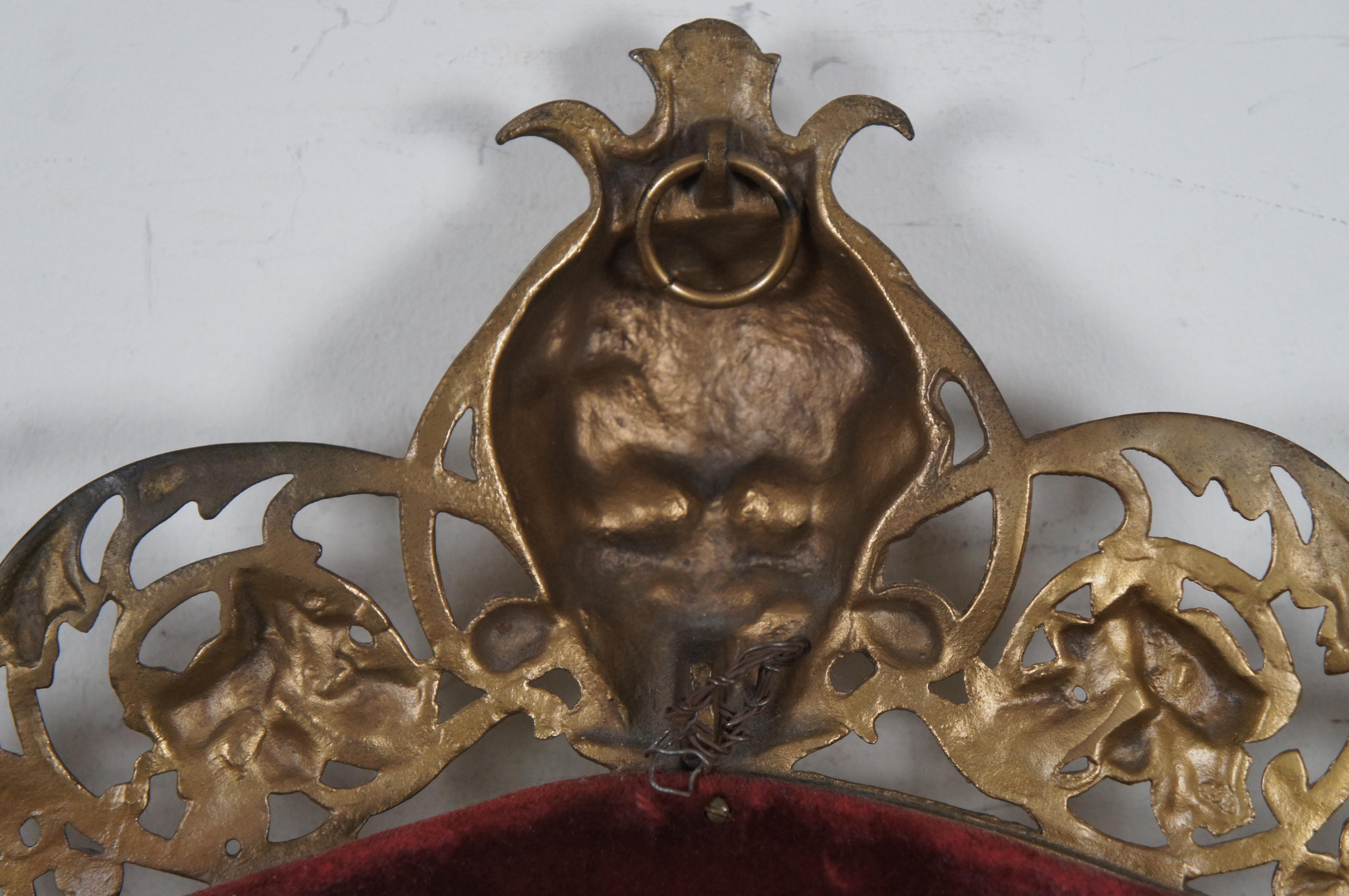 Brass Antique Victorian Gilded Cast Iron Reticulated Cherub Lion Vanity Mirror 21