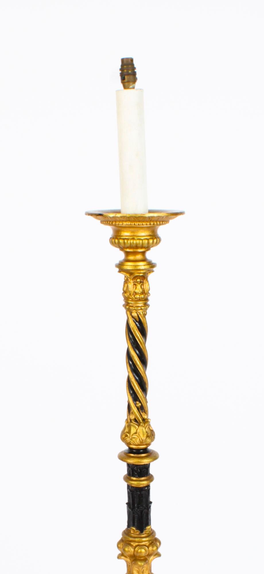 Antique Victorian Gilded & Ebonized Classical Column Standard Lamp Late 19th C 4