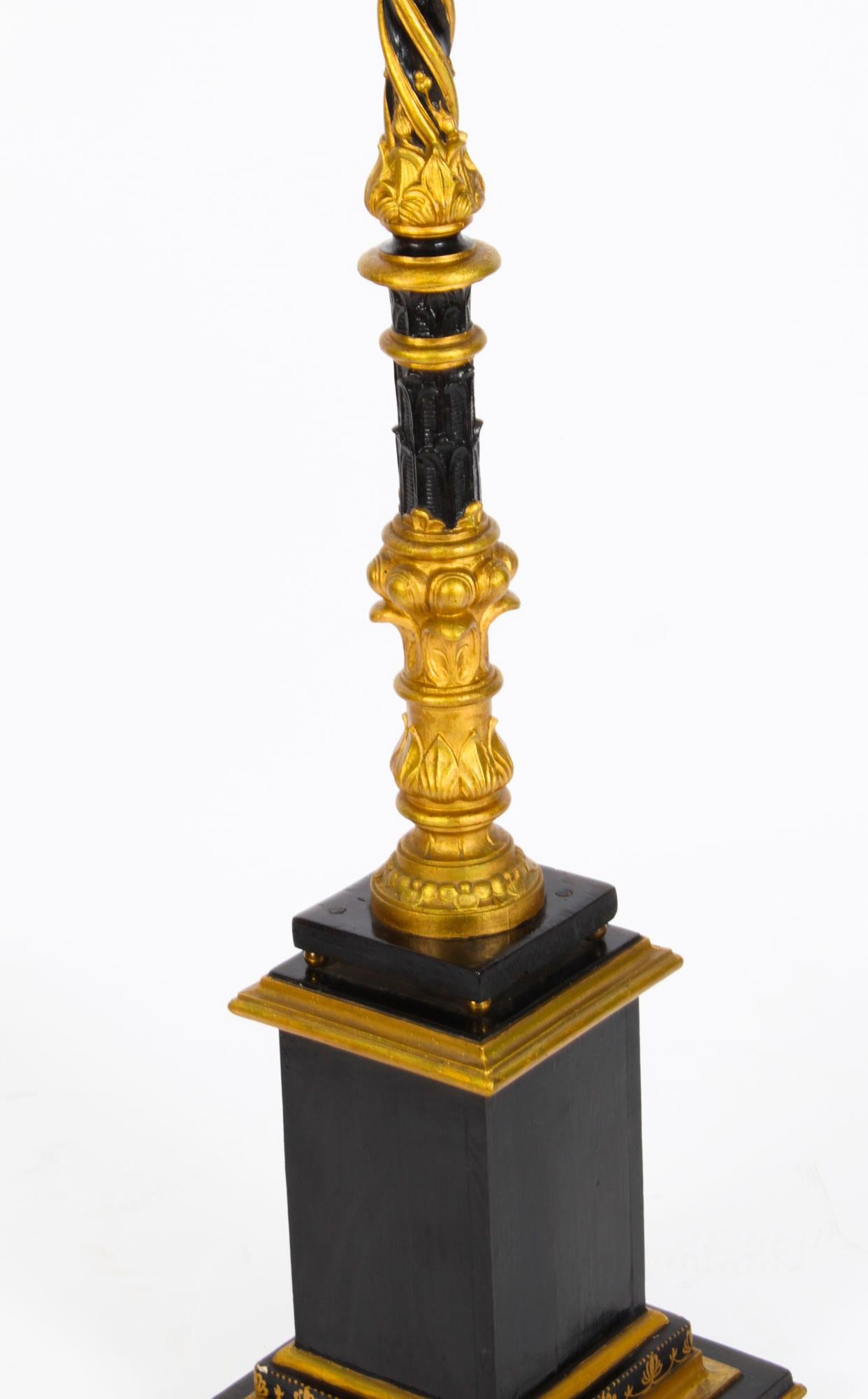 Antique Victorian Gilded & Ebonized Classical Column Standard Lamp Late 19th C 6