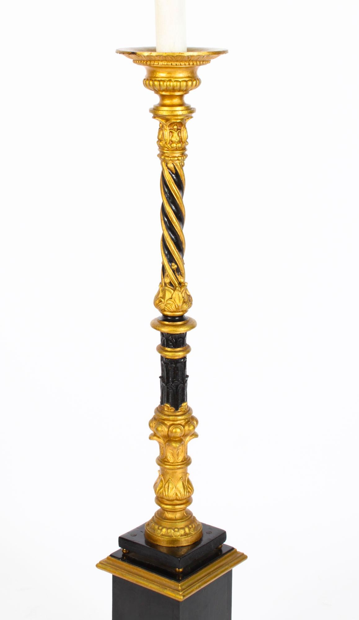 Antique Victorian Gilded & Ebonized Classical Column Standard Lamp Late 19th C 7