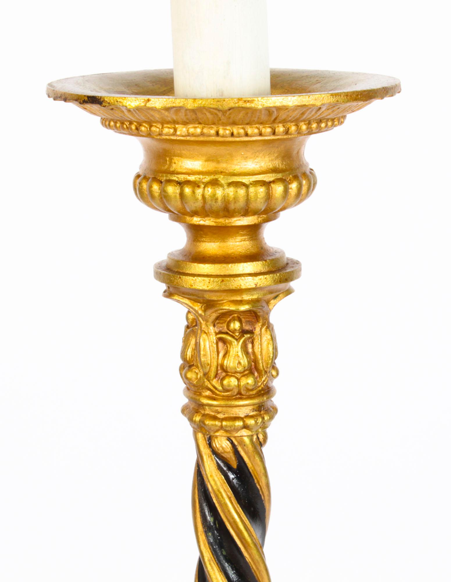 Antique Victorian Gilded & Ebonized Classical Column Standard Lamp Late 19th C 8