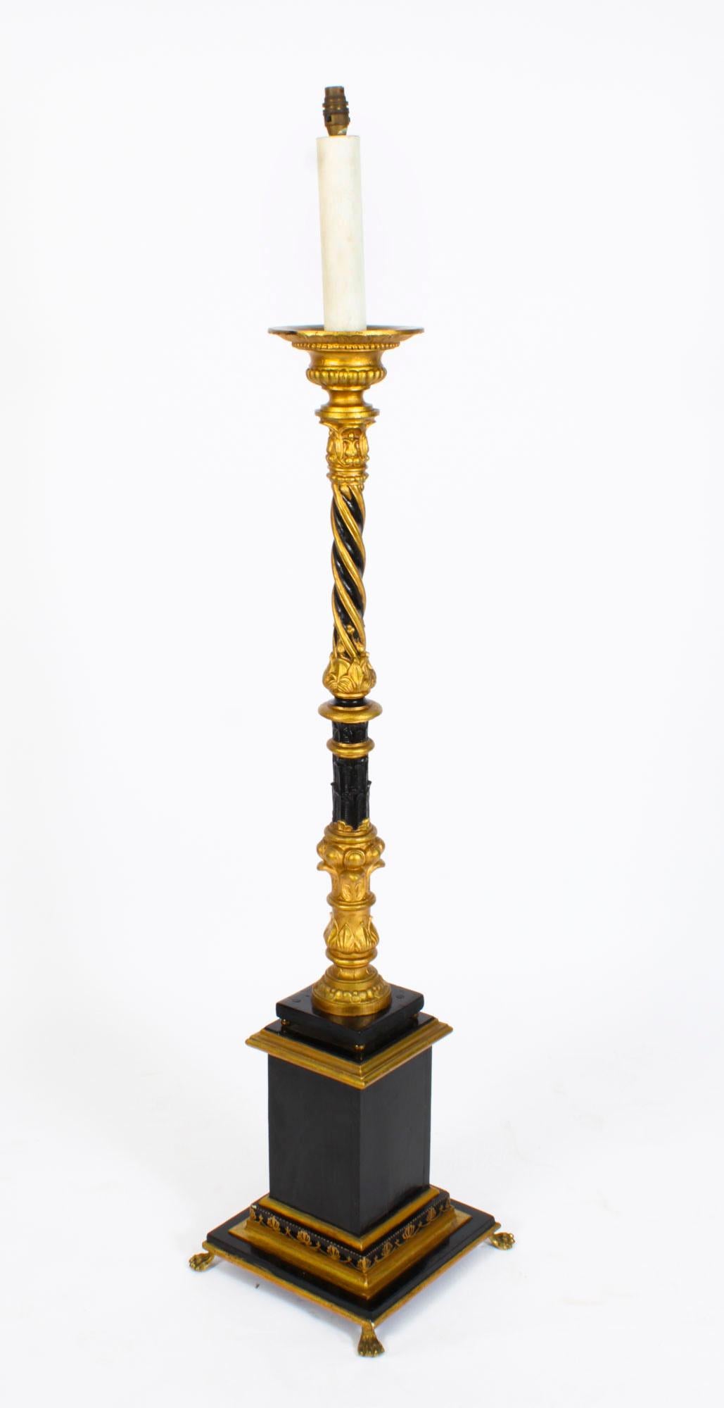 Antique Victorian Gilded & Ebonized Classical Column Standard Lamp Late 19th C 9