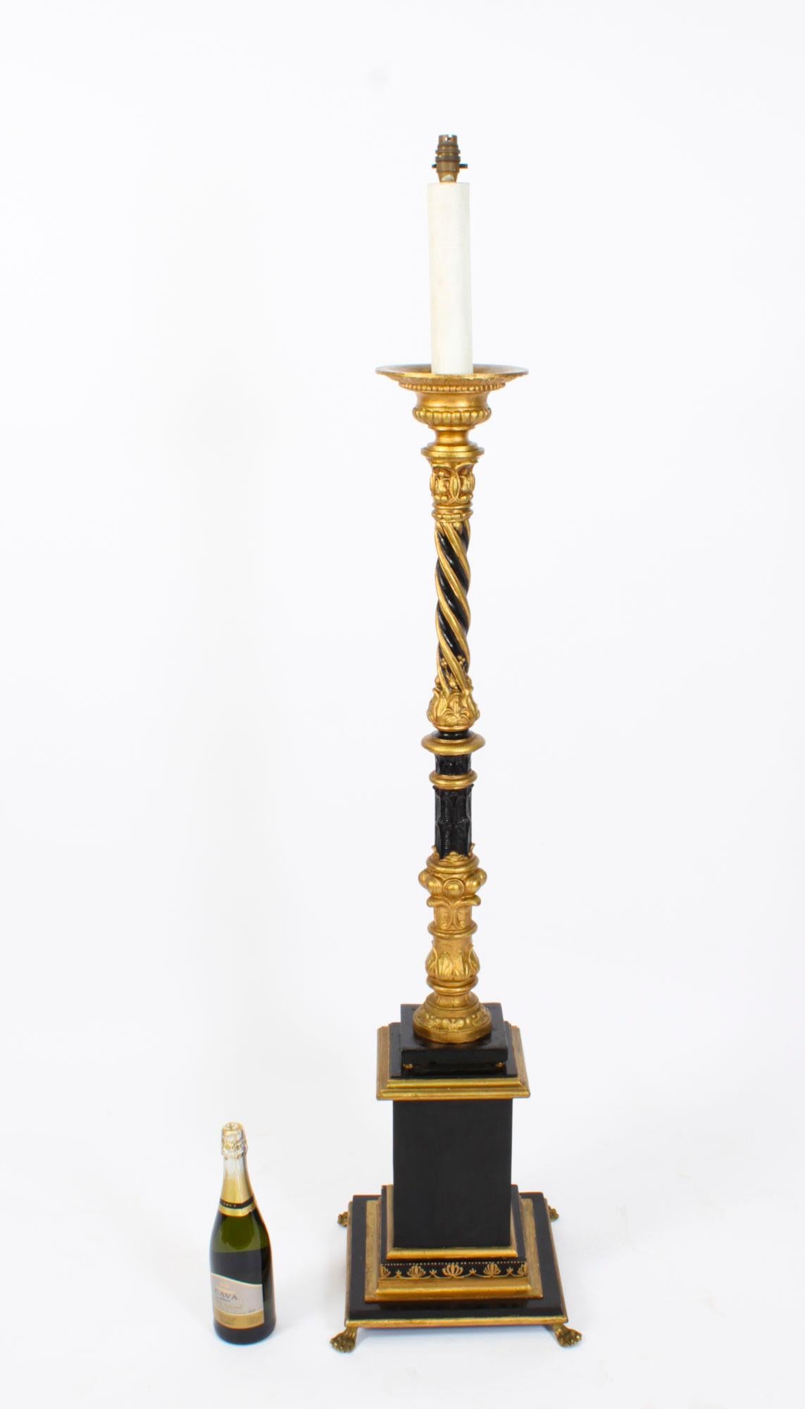 Antique Victorian Gilded & Ebonized Classical Column Standard Lamp Late 19th C 10