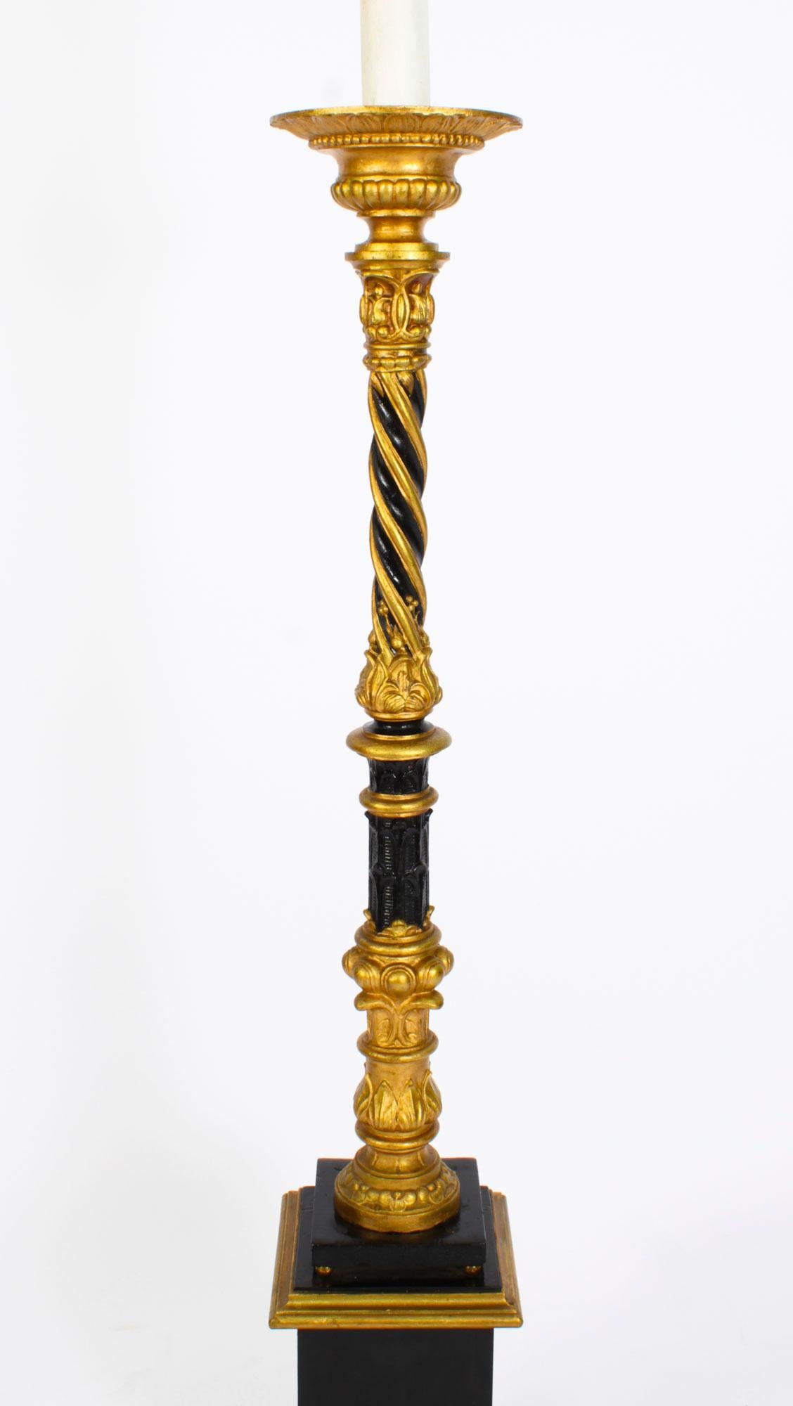 Antique Victorian Gilded & Ebonized Classical Column Standard Lamp Late 19th C In Good Condition In London, GB