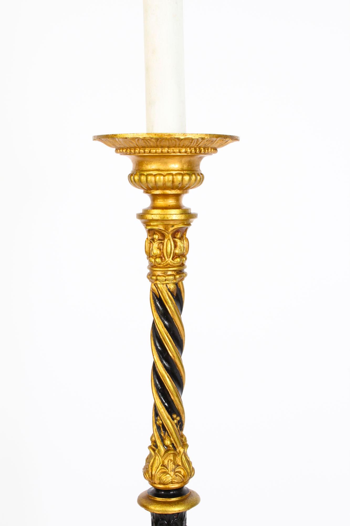 Late 19th Century Antique Victorian Gilded & Ebonized Classical Column Standard Lamp Late 19th C
