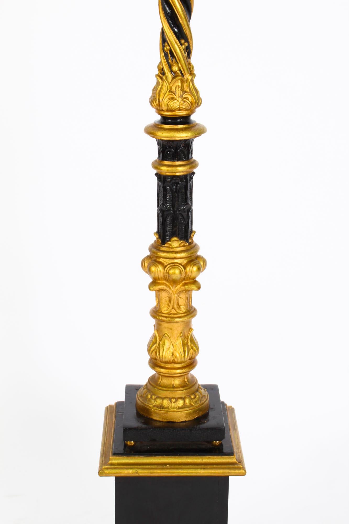 Ormolu Antique Victorian Gilded & Ebonized Classical Column Standard Lamp Late 19th C