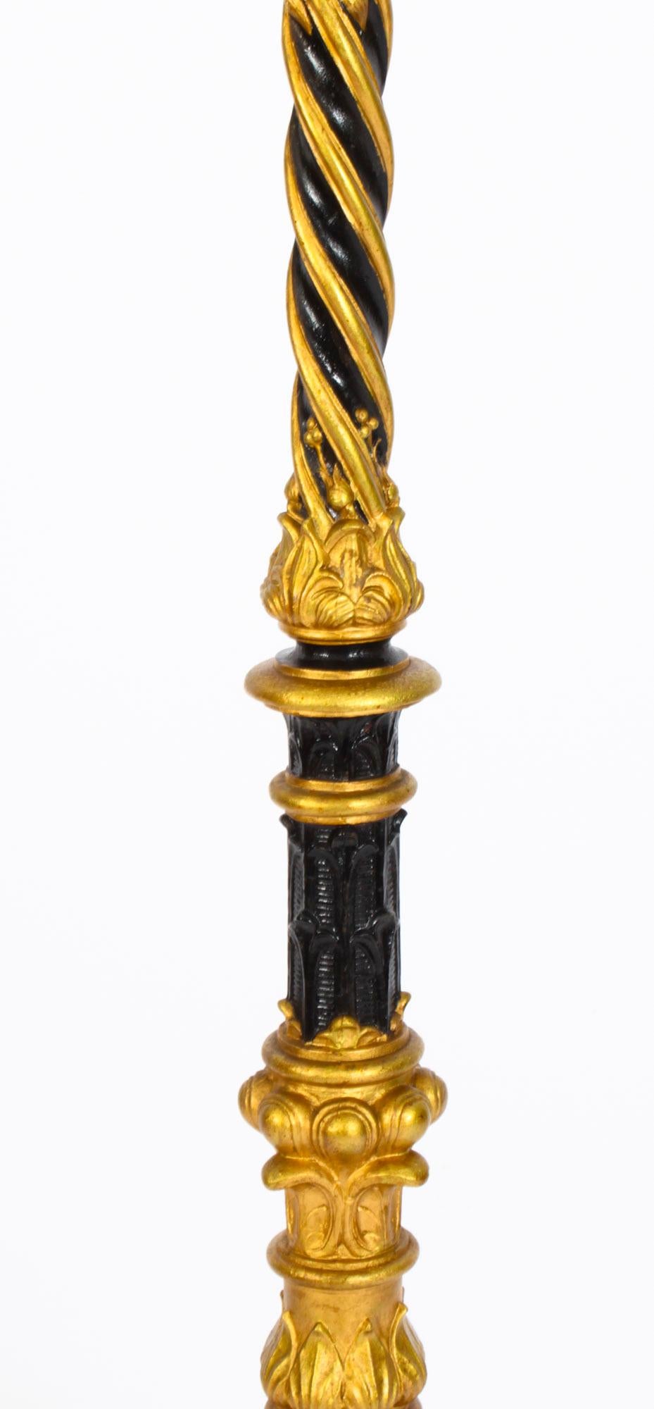 Antique Victorian Gilded & Ebonized Classical Column Standard Lamp Late 19th C 1