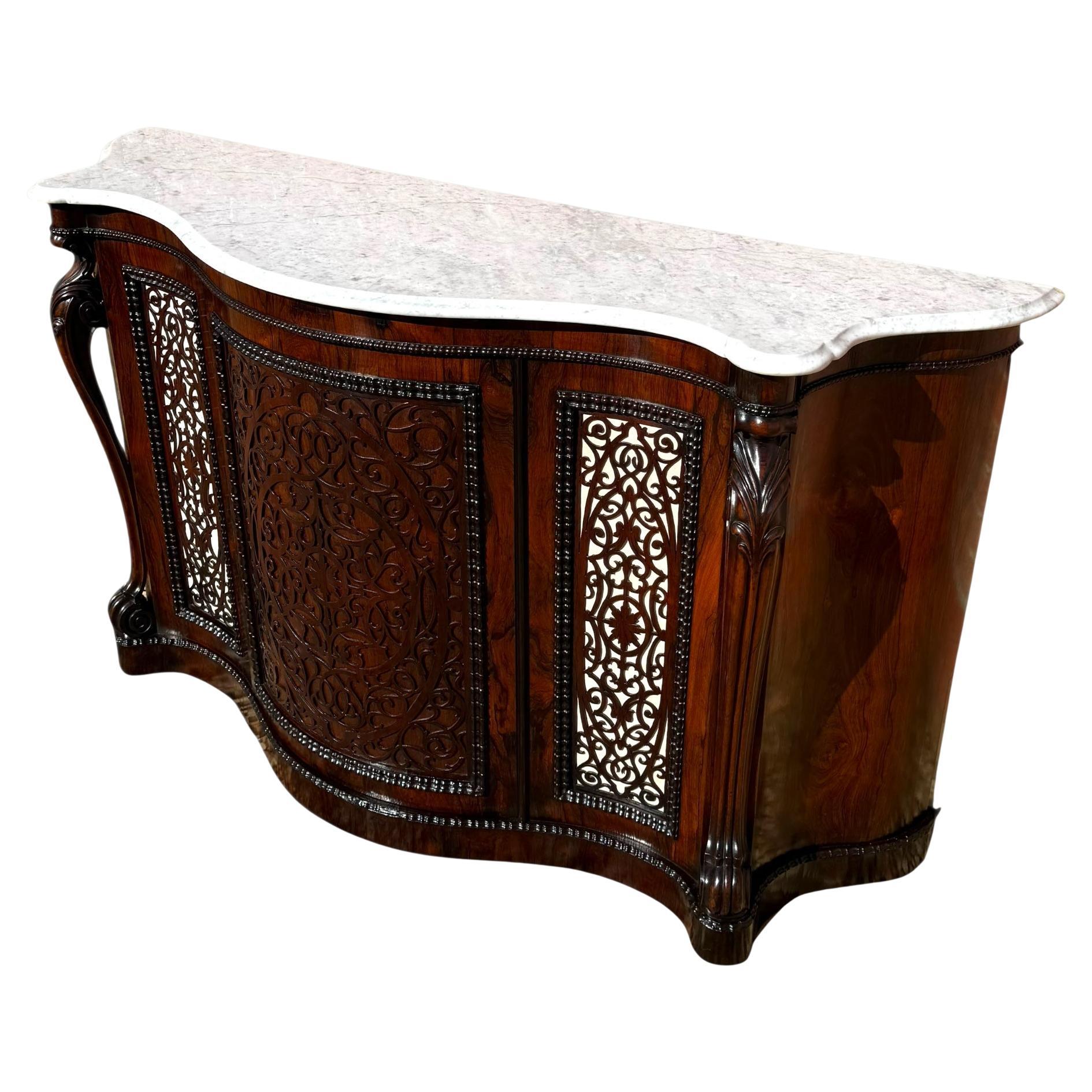 Antique Victorian Gillows Rosewood Credenza Sideboard – Serpentine Marble Top