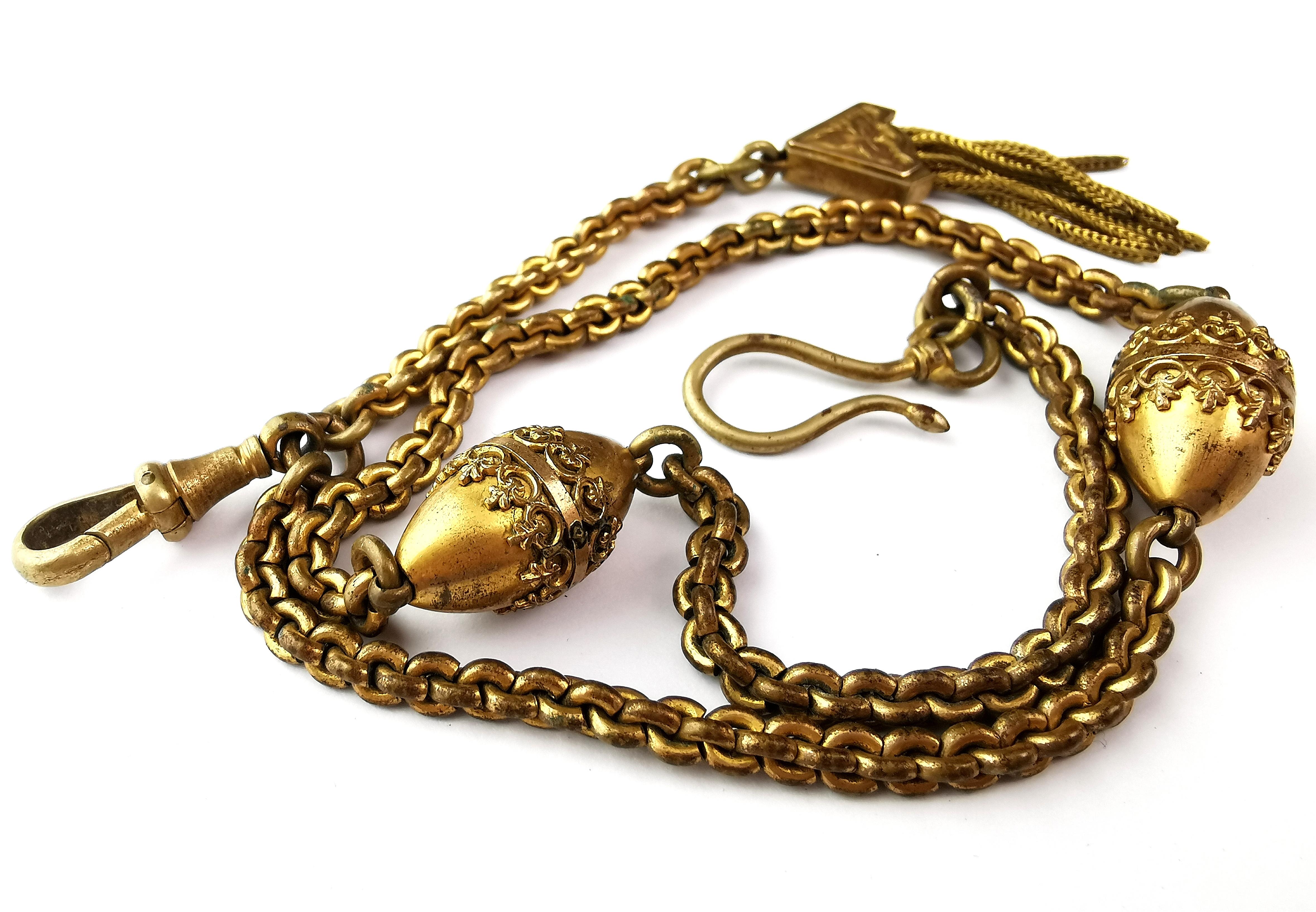 Antique Victorian gilt albertina chain, watch chain, tassel  For Sale 6