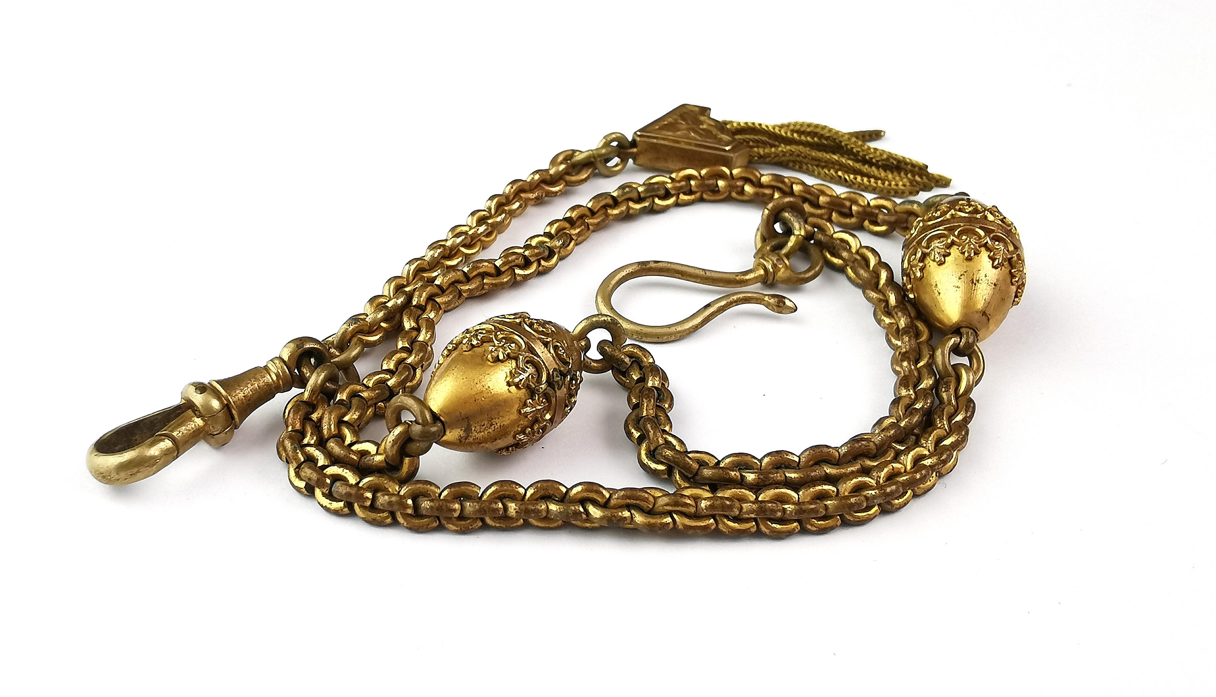 Antique Victorian gilt albertina chain, watch chain, tassel  For Sale 7