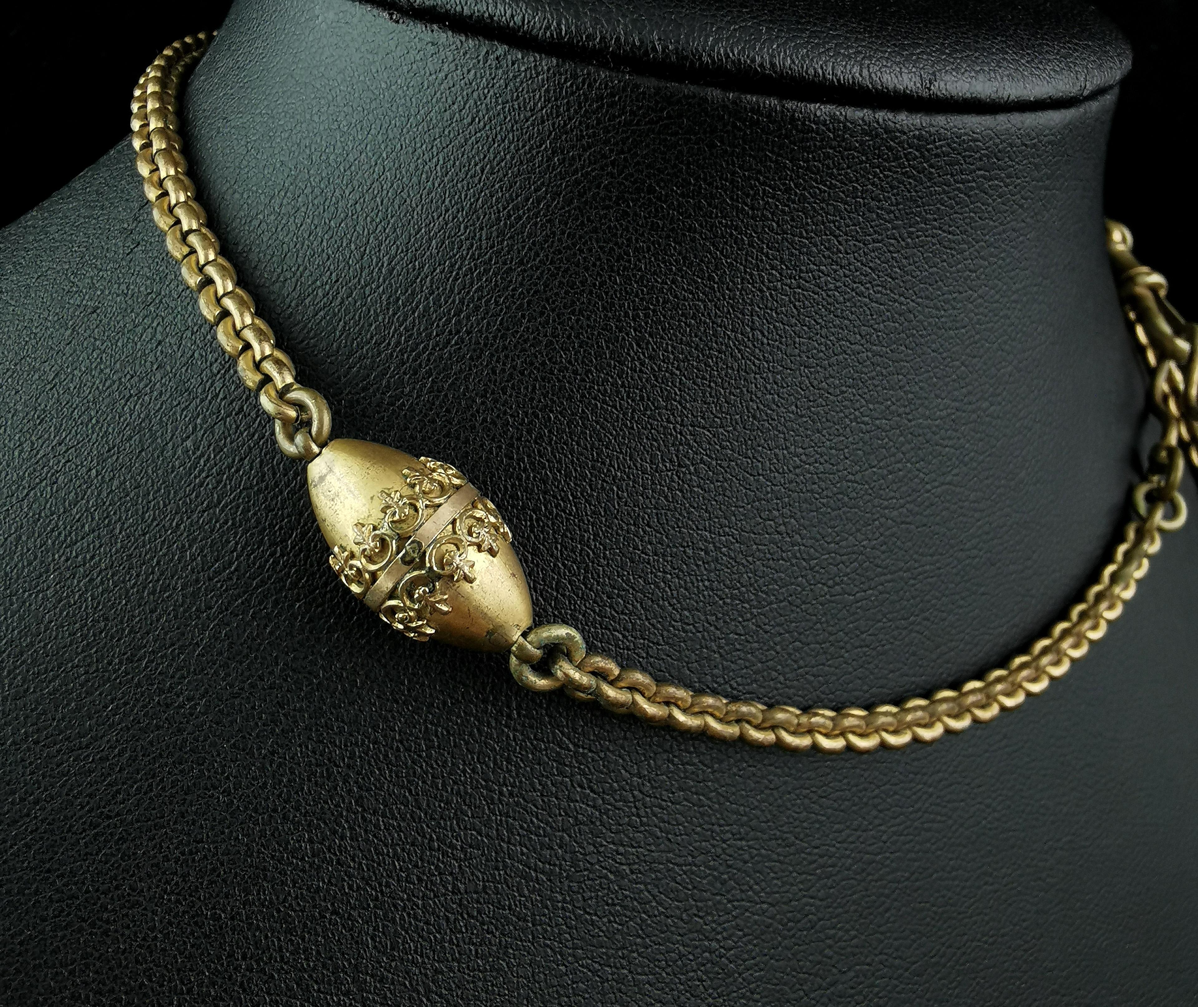 Women's Antique Victorian gilt albertina chain, watch chain, tassel  For Sale