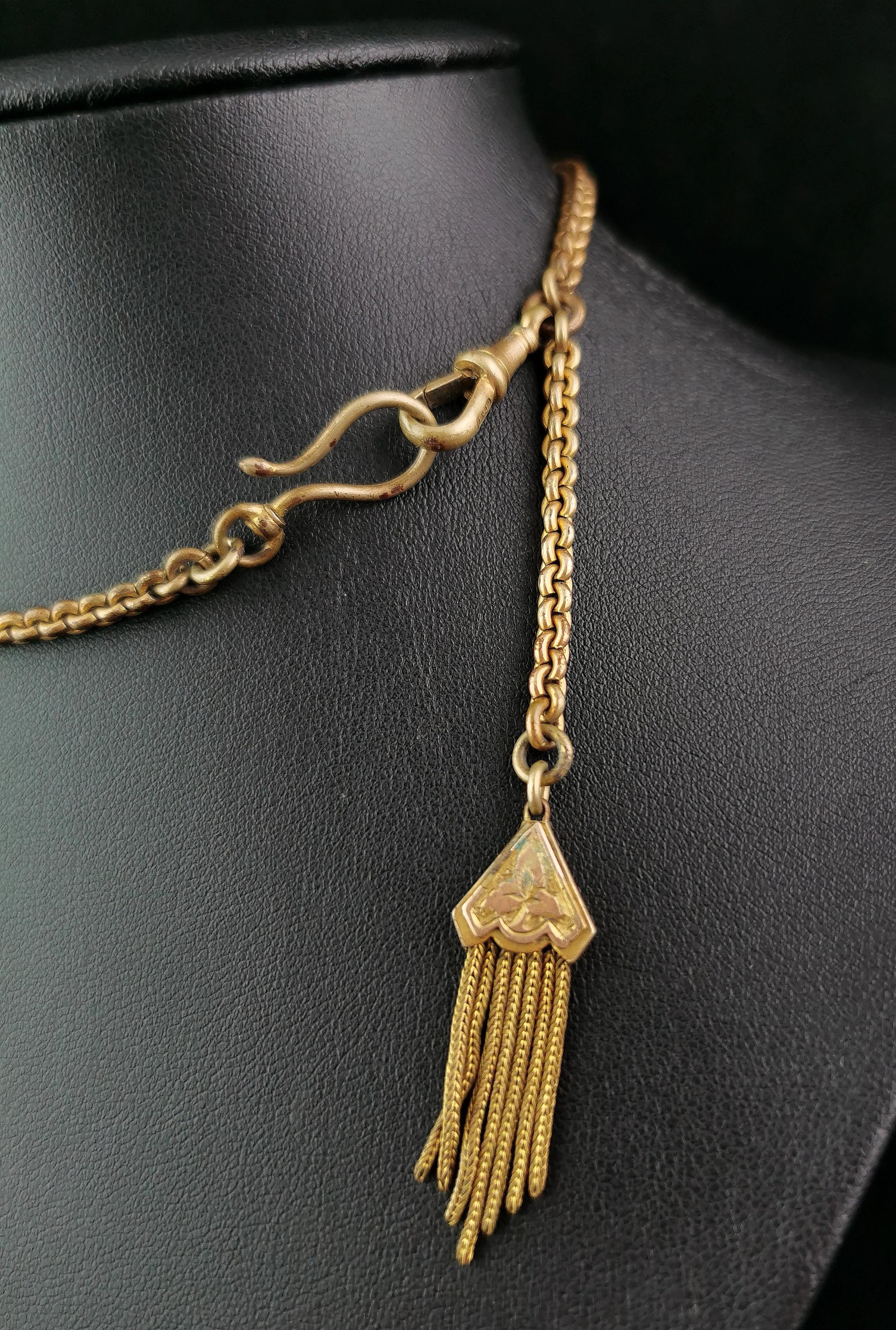 Antike viktorianische vergoldete Albertina-Kette, Uhrenkette, Quaste  Damen im Angebot
