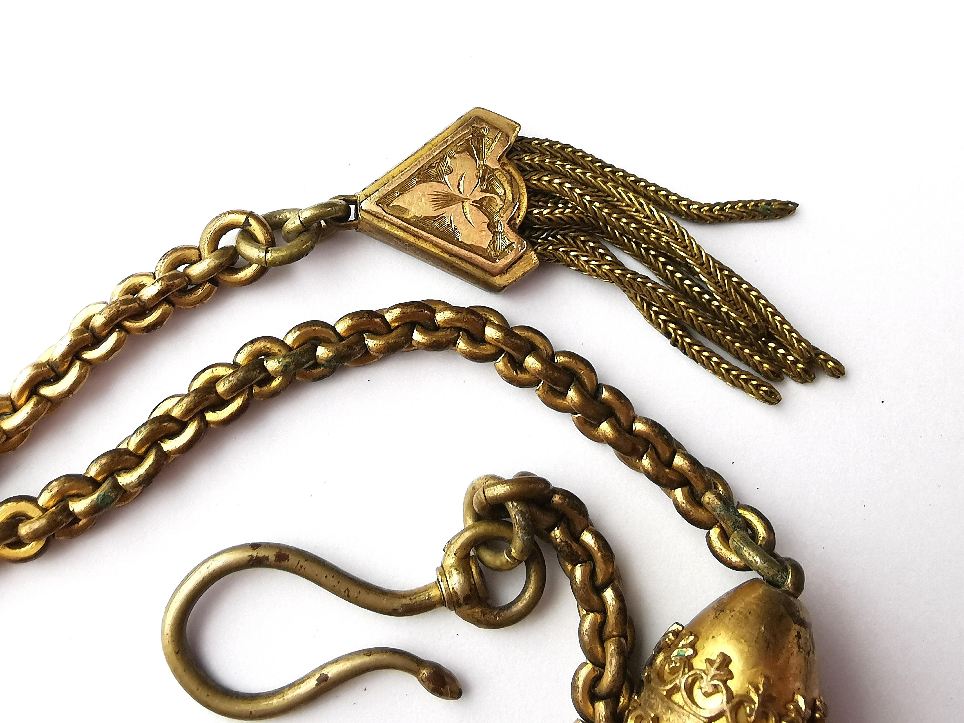 Antike viktorianische vergoldete Albertina-Kette, Uhrenkette, Quaste  im Angebot 3