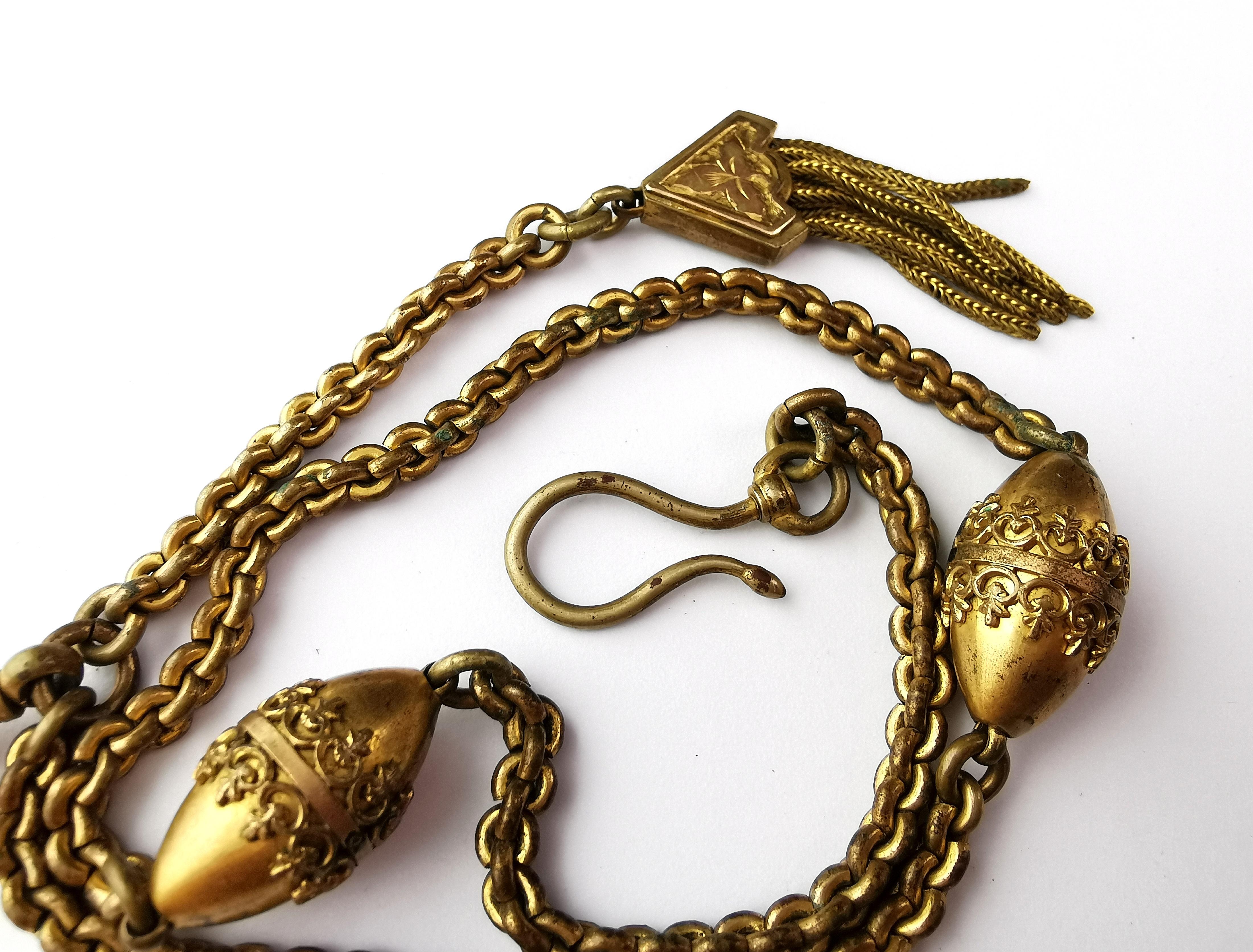 Antique Victorian gilt albertina chain, watch chain, tassel  For Sale 5