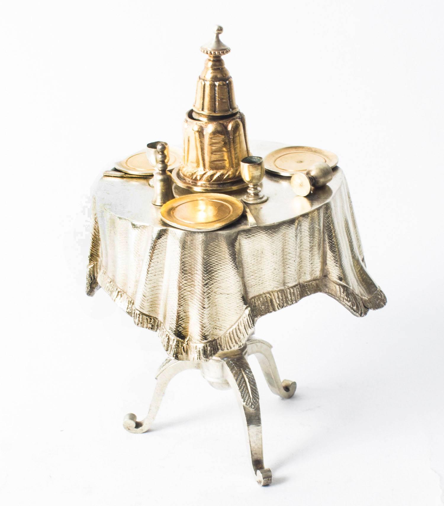 English Antique Victorian Gilt and Silvered Bronze Table Bell, 19th Century