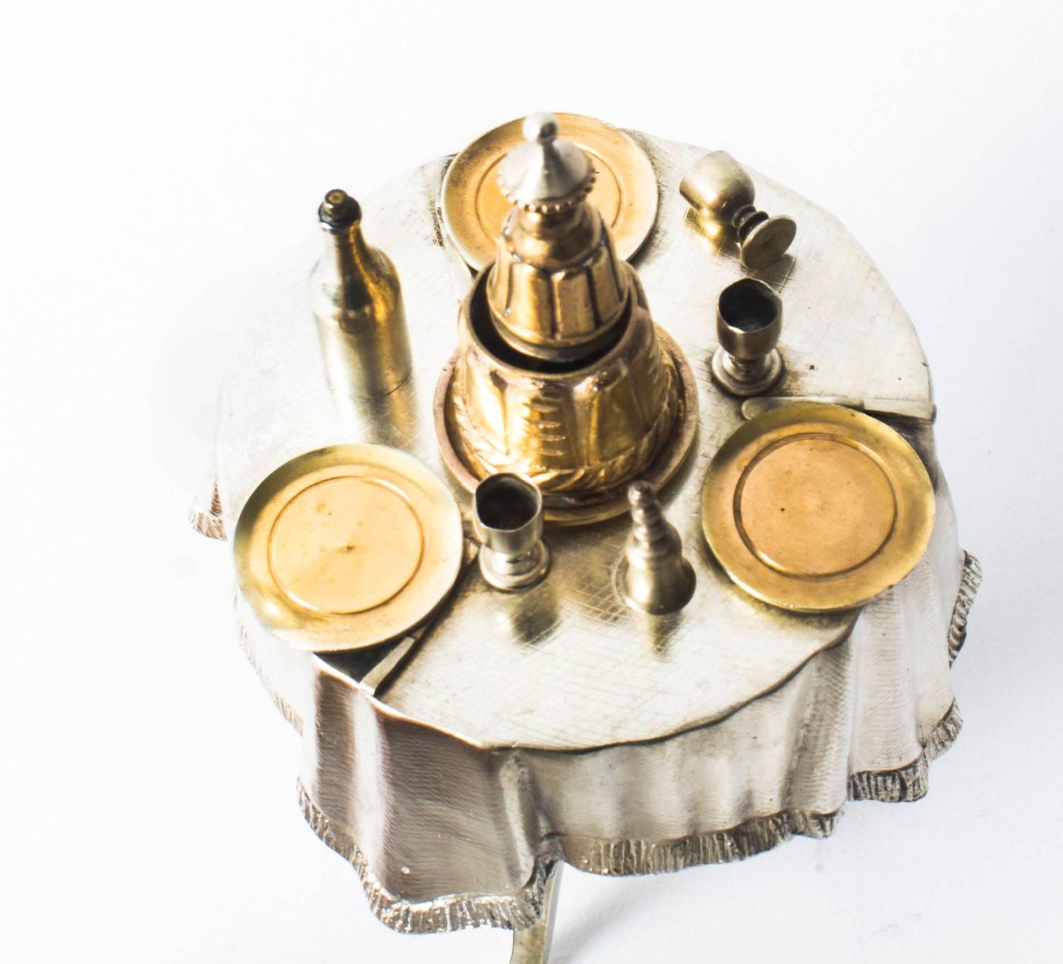 Silver Plate Antique Victorian Gilt and Silvered Bronze Table Bell, 19th Century