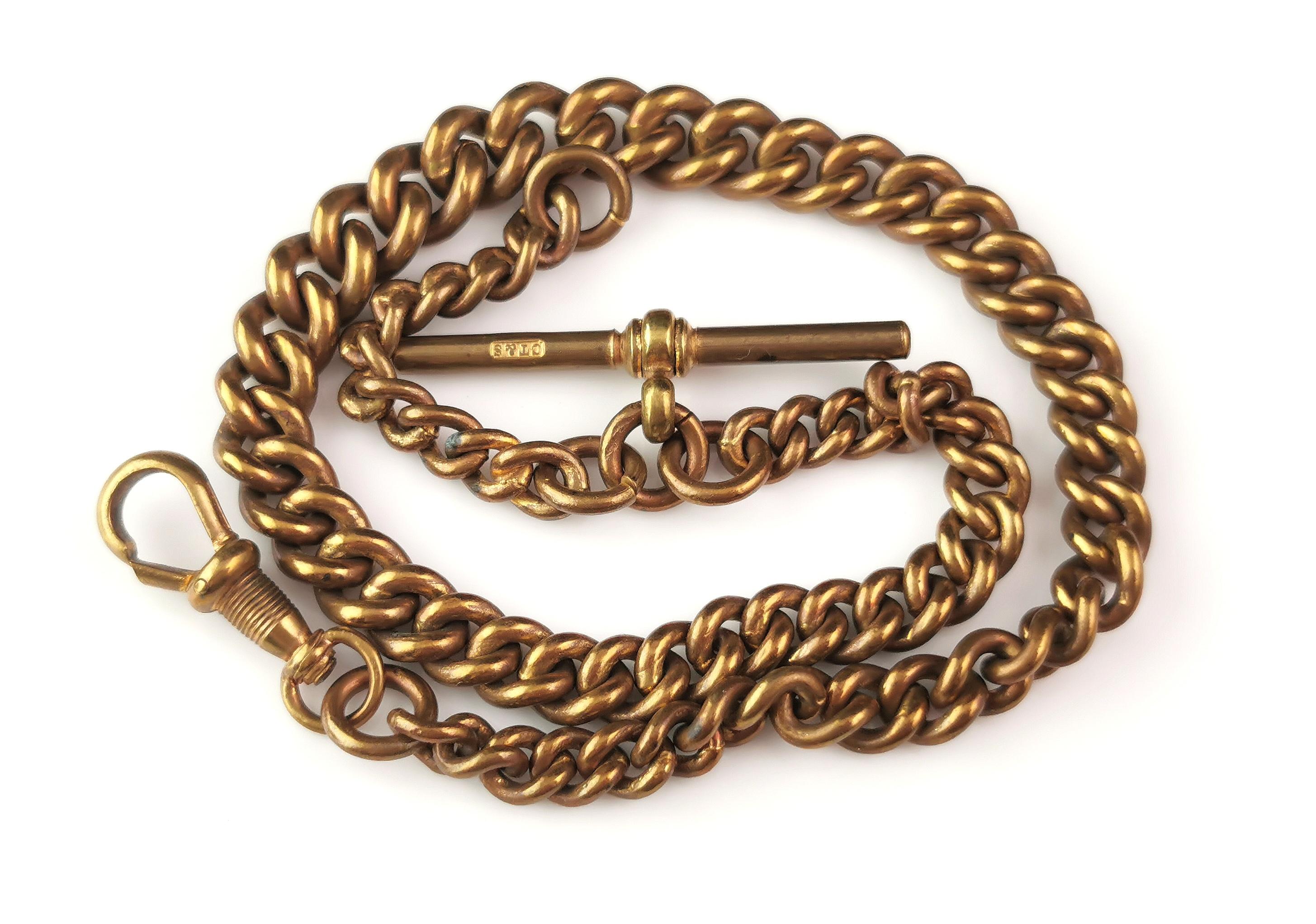 Antique Victorian gilt brass Albert chain  2