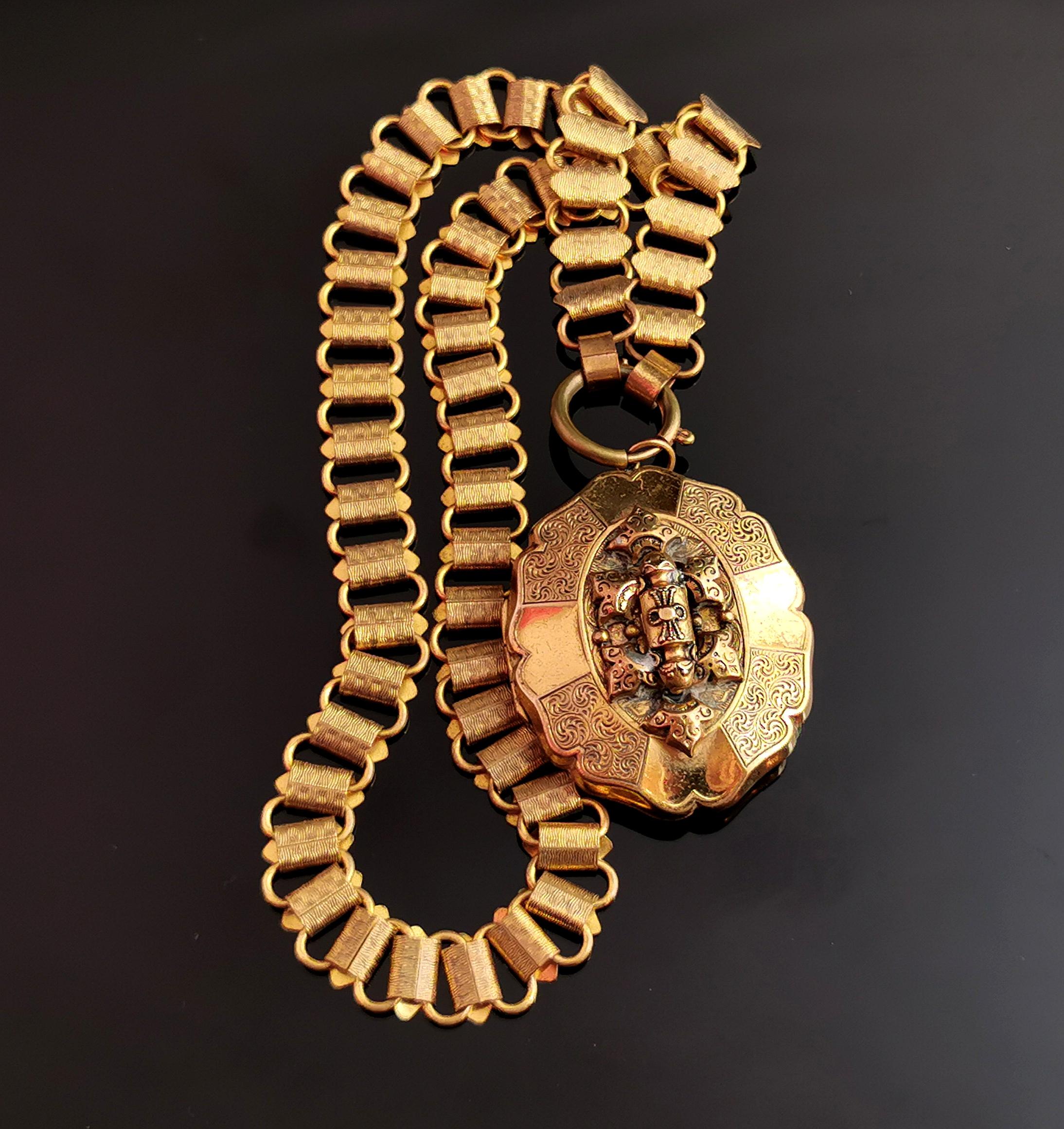 Antique Victorian Gilt Locket and Book Chain Necklace at 1stDibs