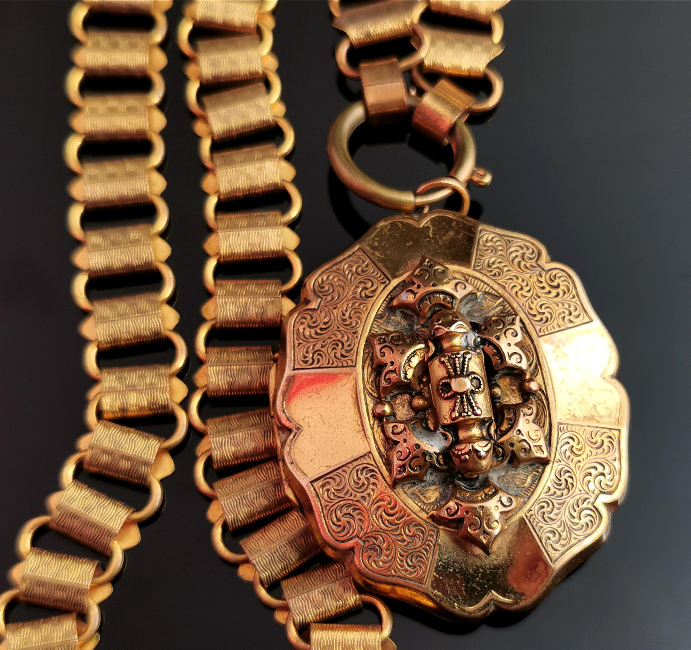 Antique Victorian Gilt Locket and Book Chain Necklace 10